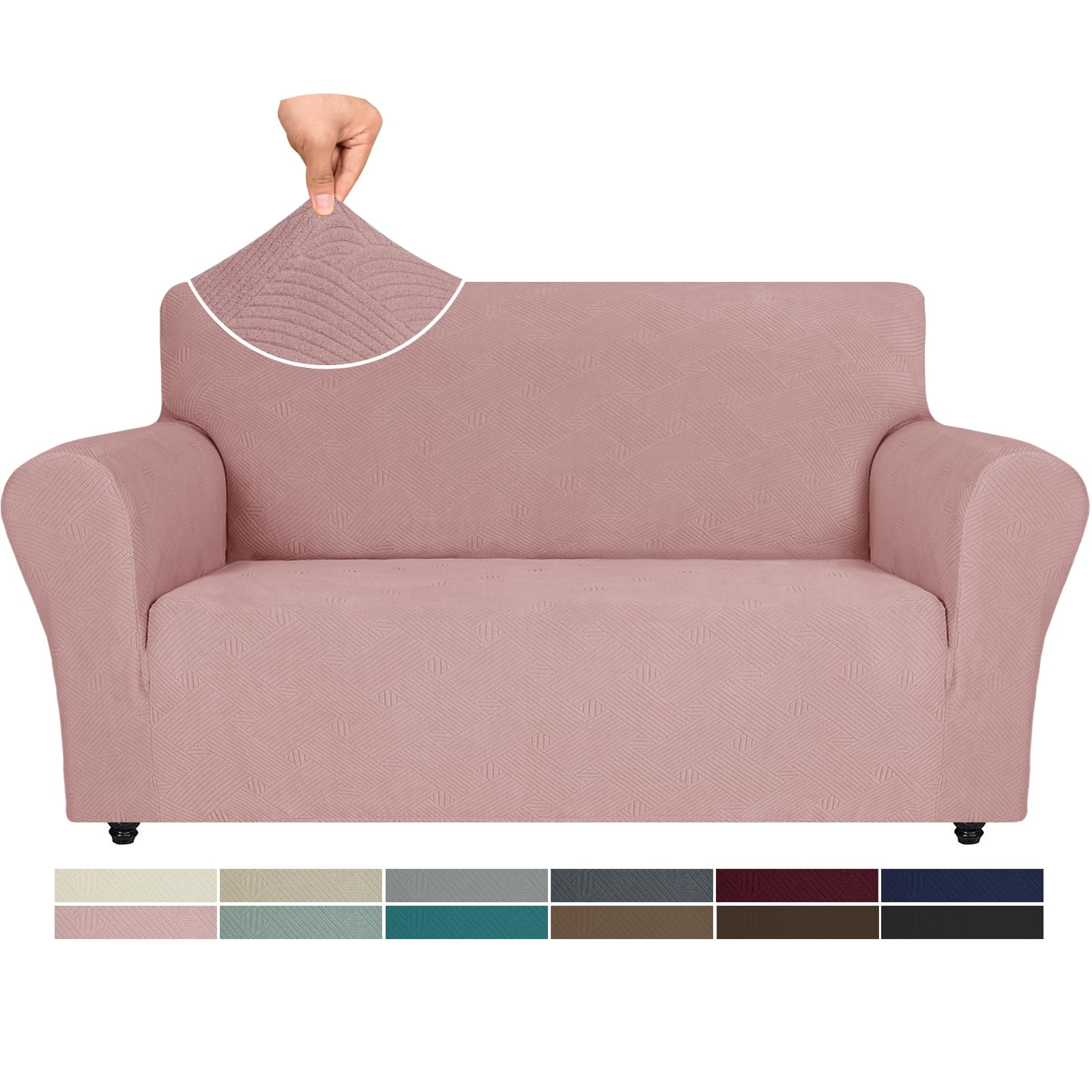 Ystyle Copri Divano 2 Posti Con Braccioli, Copridivano Antigraffio Gatto, Copridivani Elasticizzati, Pesante Inverno Copri Divani, Fodera Divano Antimacchia Lavabile Antiscivolo, Rosa Grigio