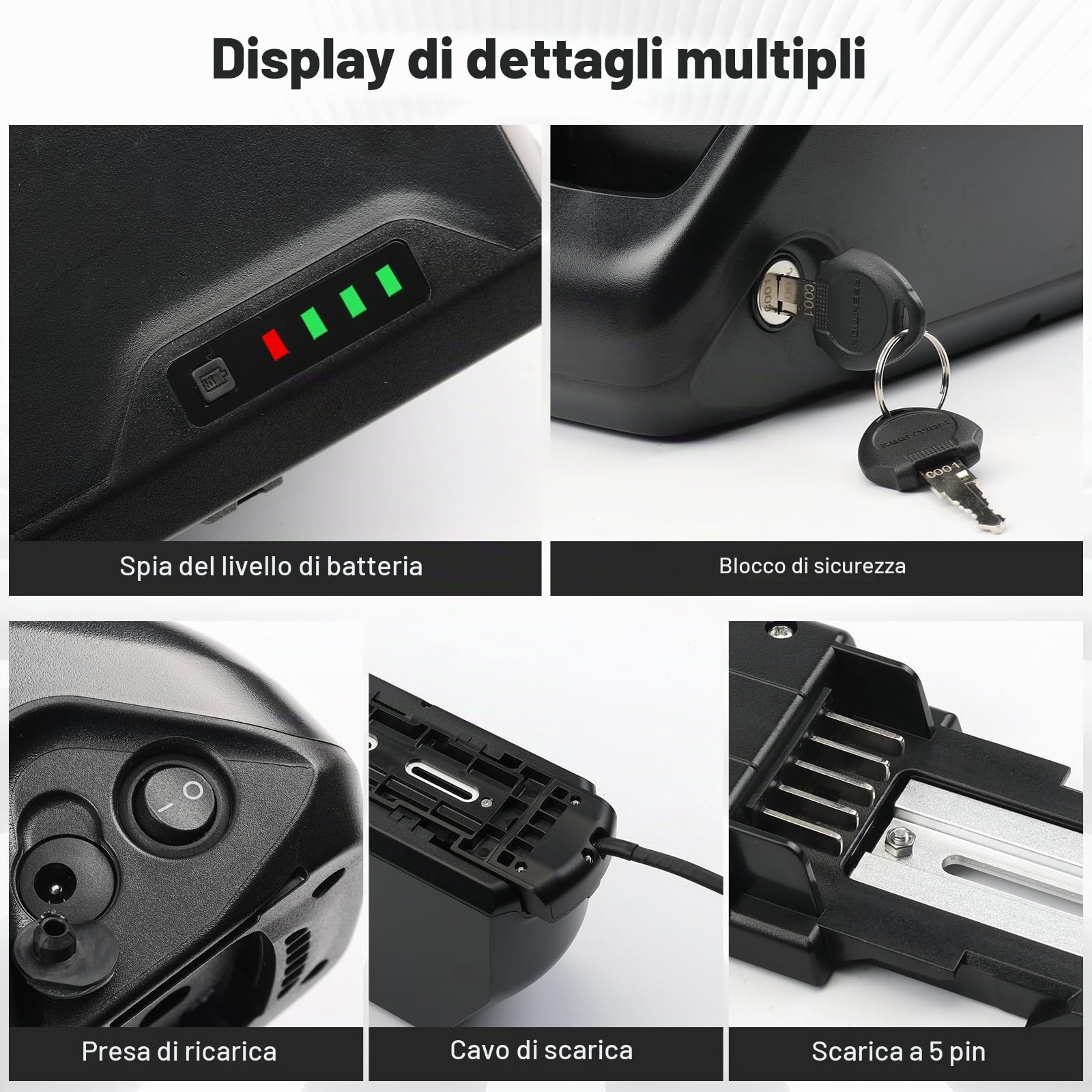 52V 20AH Batteria per Bicicletta Elettrica con Caricatore Rapido da 3A, Hailong Batteria Agli Ioni di Litioper Bici Elettrica Sul Tubo Obliquo, con Piastra di Base a 5 Pin