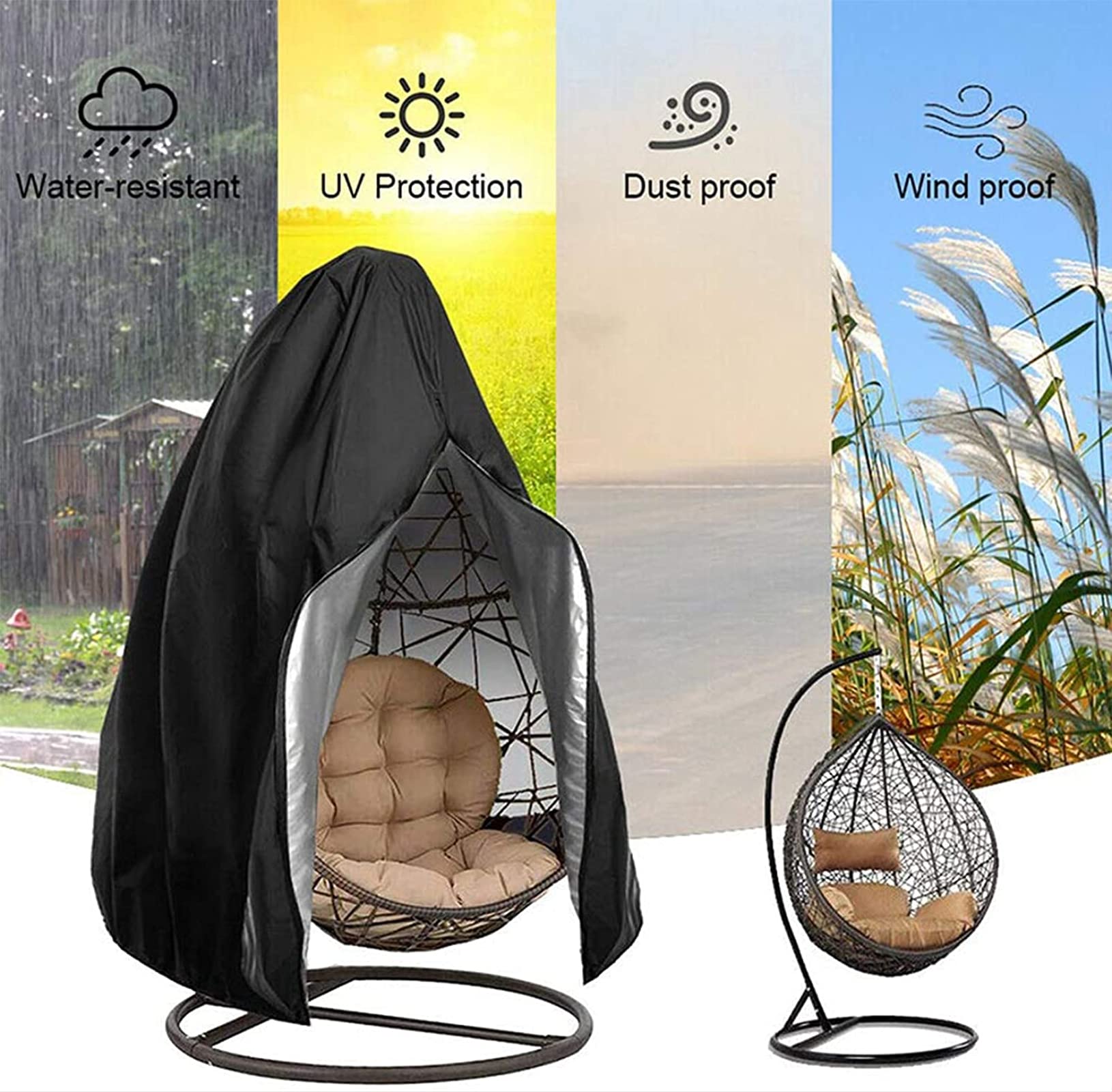 Venuy - Funda para Silla Colgante con Forma De Huevo con Cremallera, Impermeable, para Patio, para Silla, Protector De Polvo, Funda Protectora para Jardín Y Lluvia, Exterior, Verde