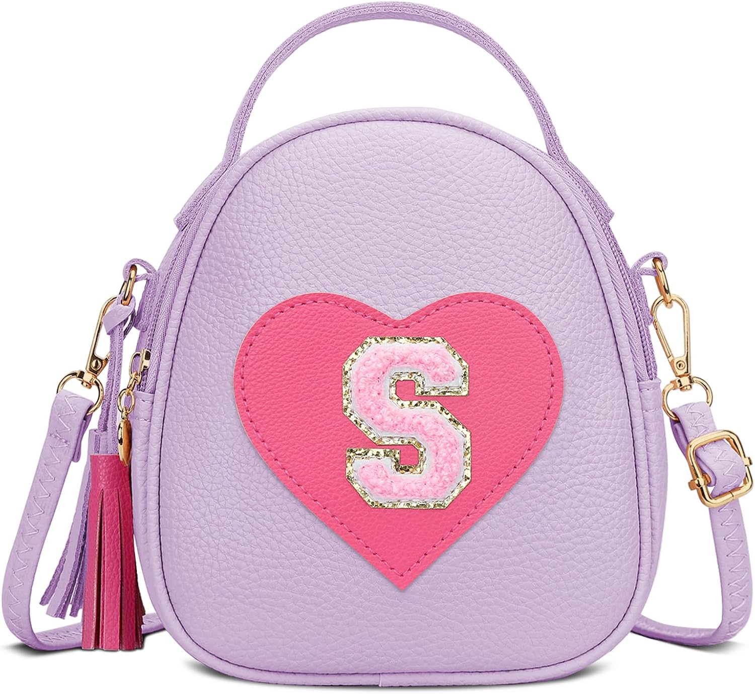 KKXIU Purse Gifts for Girls Cute Little Girl Crossbody Bag Heart Kids Small Backpack with Tassel (Purple-S)