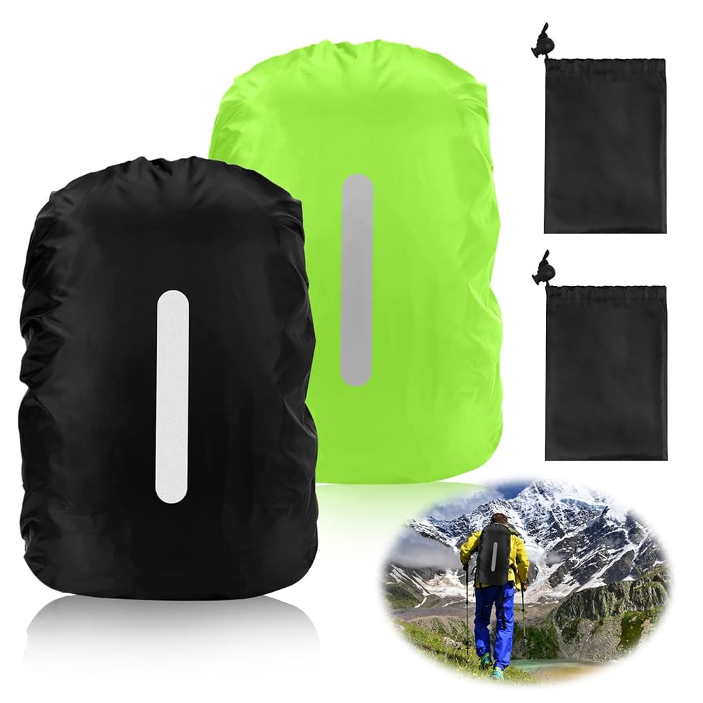 Pack Of 2 Rain Cover Backpack Waterproof (30L-40L), Rain Cover For Backpacks With Reflective Strips, Rain Cover School Bag With Storage Bag, Cycling Rain Cover Backpack For Hiking, Camping, Travel