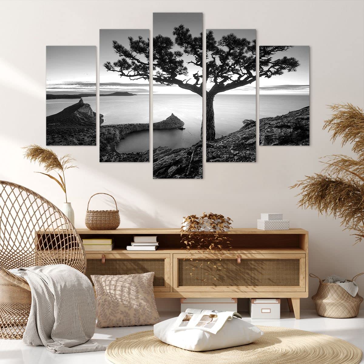 Stampe da Parete 120x40 cm Quadro su Tela Botanica Bianco e Nero - 4297