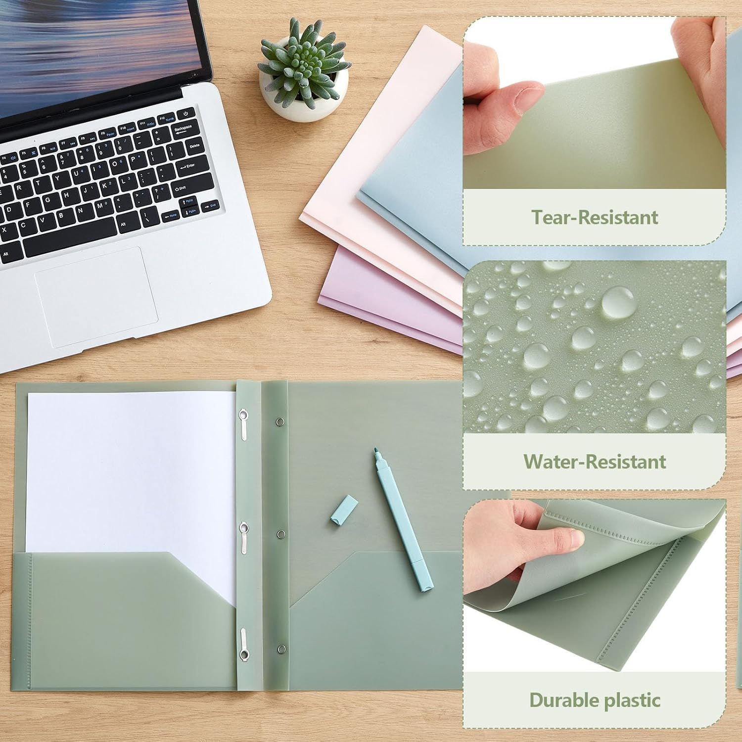 Sinload 72 Pcs Aesthetic School Supplies with Pencil Case 4 Prong Folders 12 Highlighters 20 Mechanical Pencil Pen 500 Sheets Transparent Sticky Note Tabs Stationery for College Office(Green)