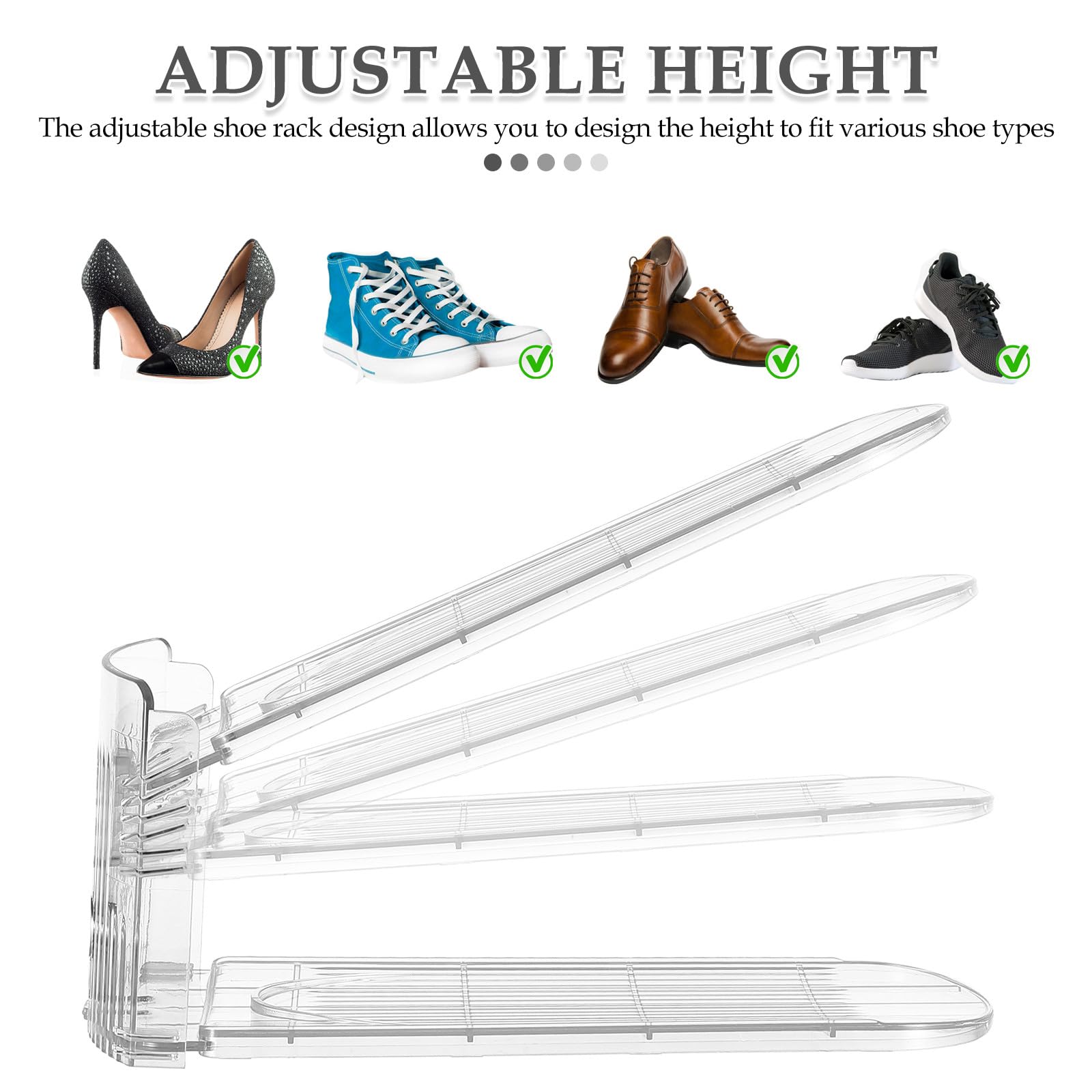 Toddmomy 4er-Set transparente Schuhfächer – Verstellbarer Schuhstapel – Doppellagige Absatzhalter für platzsparende Aufbewahrung in Kleiderschrank und Schrank