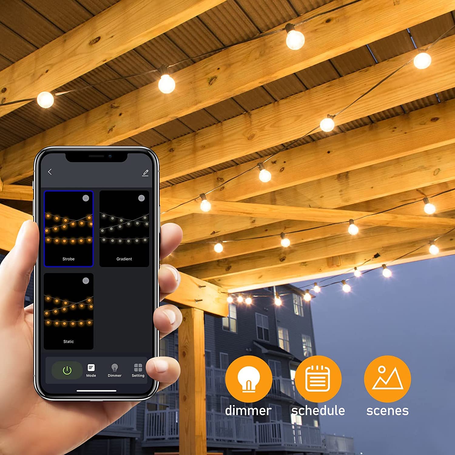 Avatar Controls Guirlande Lumineuse Extérieure Dimmable 15m, APP& Contrôlé Guinguette 25 LED G40 Ampoules Incassable Étanche IP65, Raccordable Lumières Suspendues pour Patio Fête Chaude Blanc