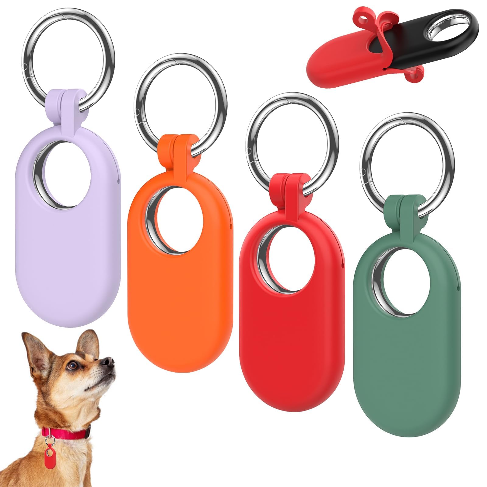 Excefore Smart Tag 2 Case, 4 Pack GPS Tracker Holder with Key Ring, Silicone Protective Cover for Galaxy Smarttag 2, GPS Item Finders Accessories for Keys, Luggage, Pets