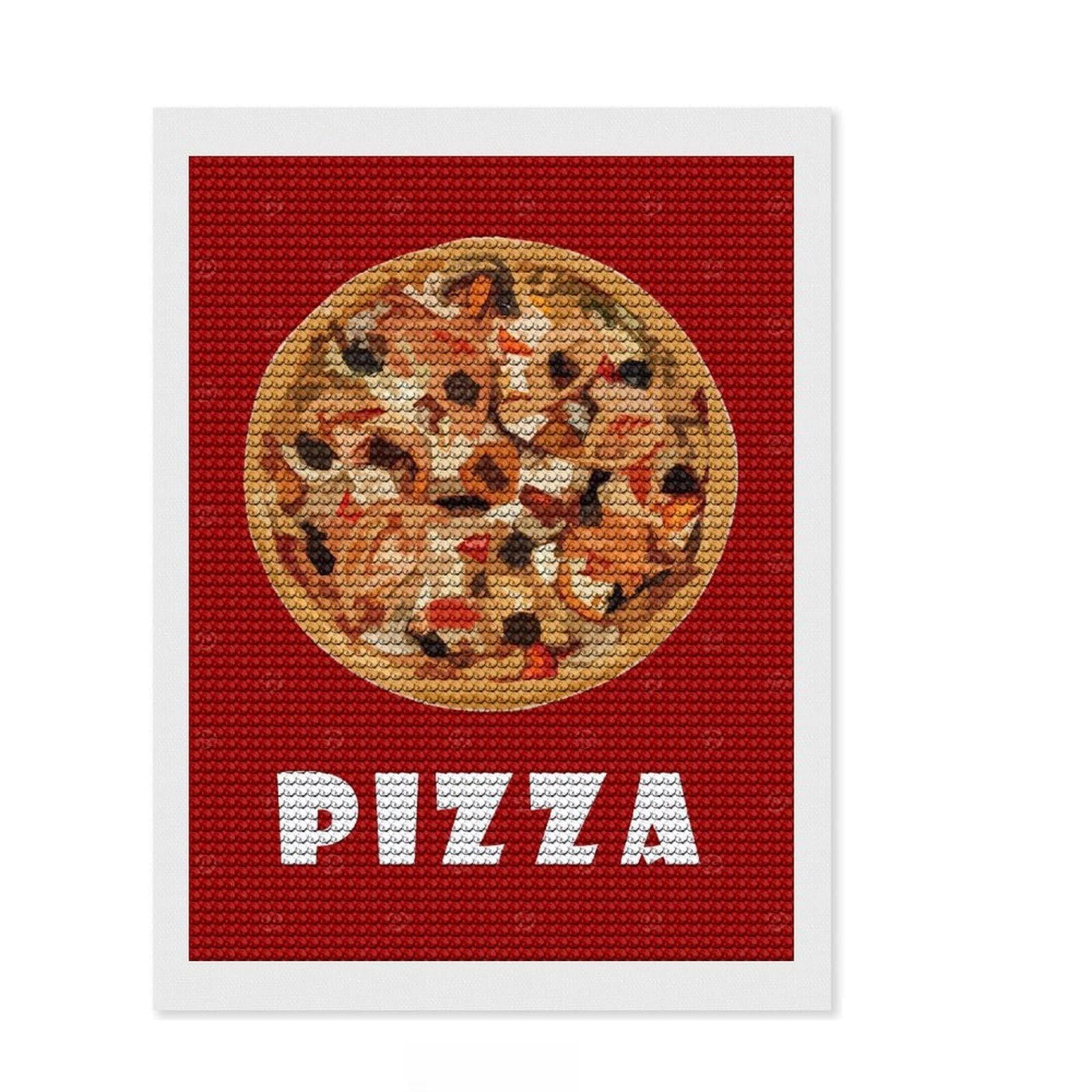 Junmoney Pizza Art Full Drill Diamond Painting Kit 12"x16", for Teens, Boho Decor, Good for Quiet Evenings, Thoughtful Handmade Gift