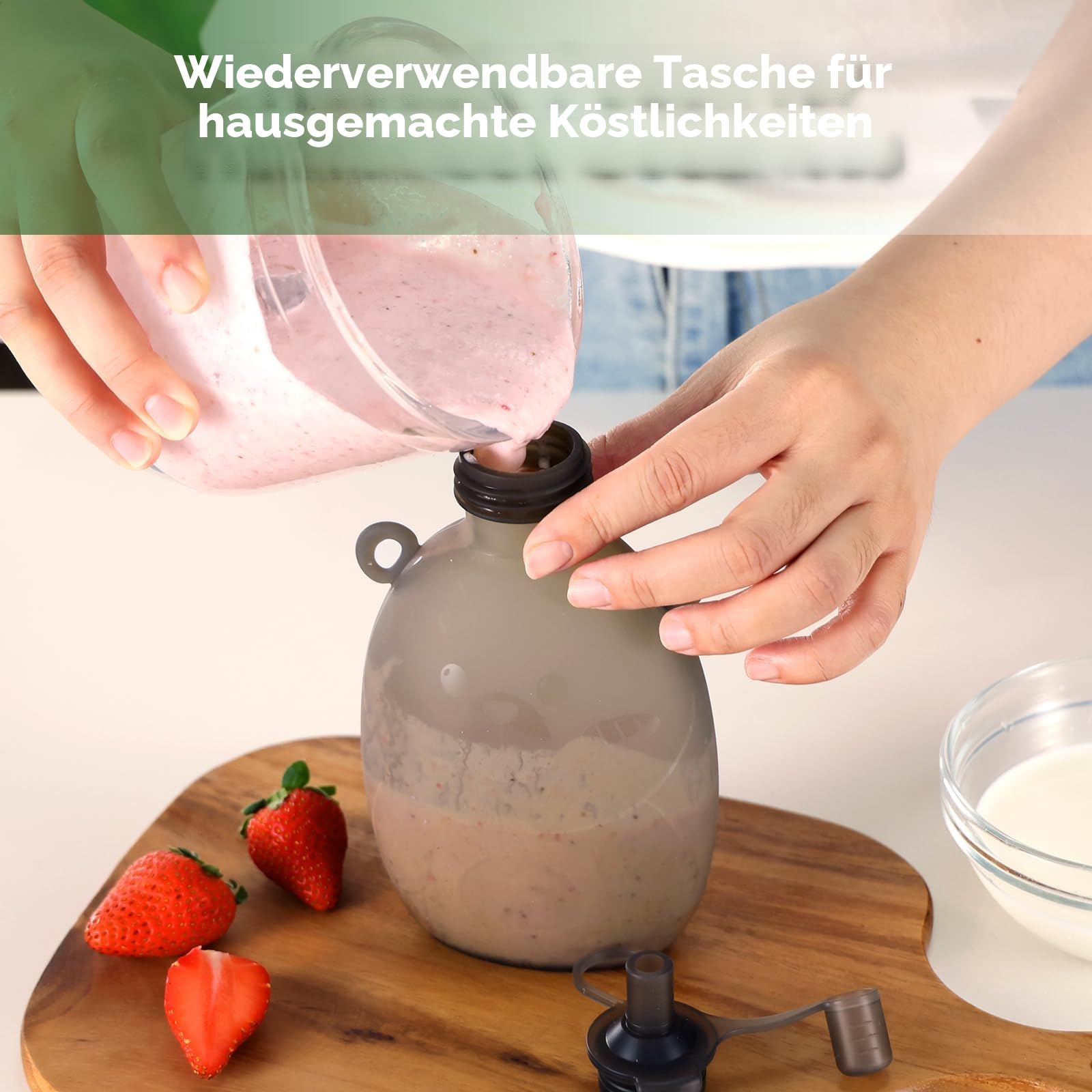 haakaa Happii Bear Silikon-Beutel, wiederverwendbare Babynahrungsbeutel für hausgemachte Bio-Pürees, Säfte, Smoothies und Joghurt, perfekt für Kleinkinder und Kinder, 2 Stück, 170 ml