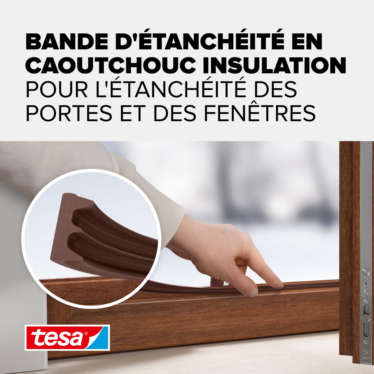 tesa INSULATION Bande d'étanchéité S - Joint en caoutchouc autocollant pour l'isolation des fentes des fenêtres et des portes - Marron - 25 m x 9 mm x 4 mm