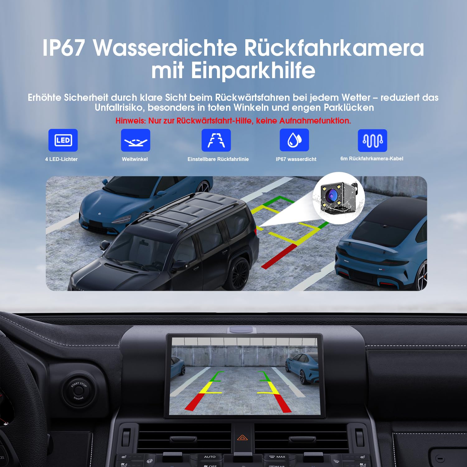 Avylet 9 Zoll Wireless Carplay Display für Apple Carplay & Android Auto, Tragbarers Carplay Autoradio mit Magnetischer Halterung, OTA-Updates, IP67 Rückfahrkamera, GPS Navigation, Bluetooth 5.0