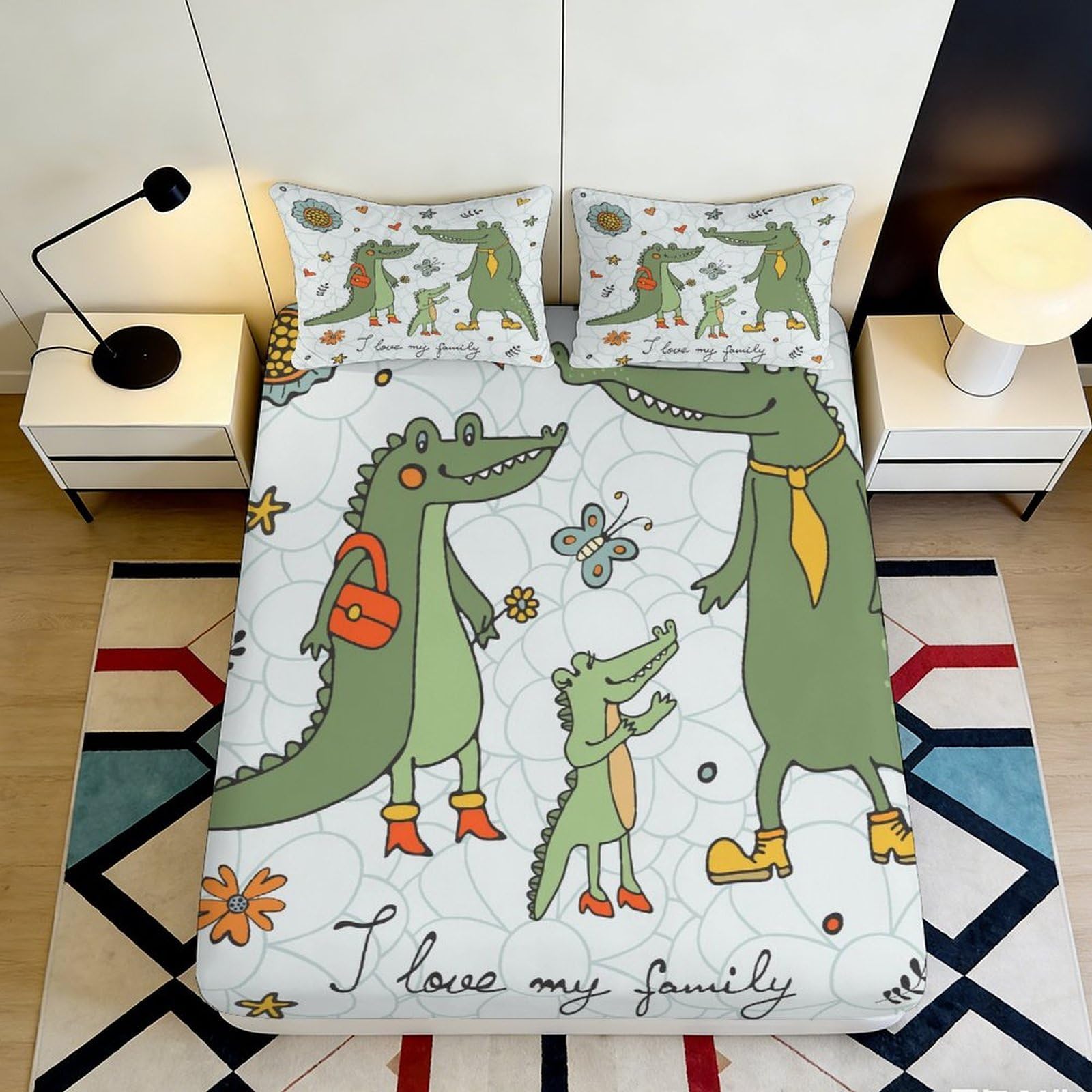Jwndfkpvxzgl Style-7 3D Printed Cartoon Crocodile Fitted Sheet Microfiber Green Animal Family Mattress Cover For Bedroom Guest Room Dorm Decor 90X200x25cm