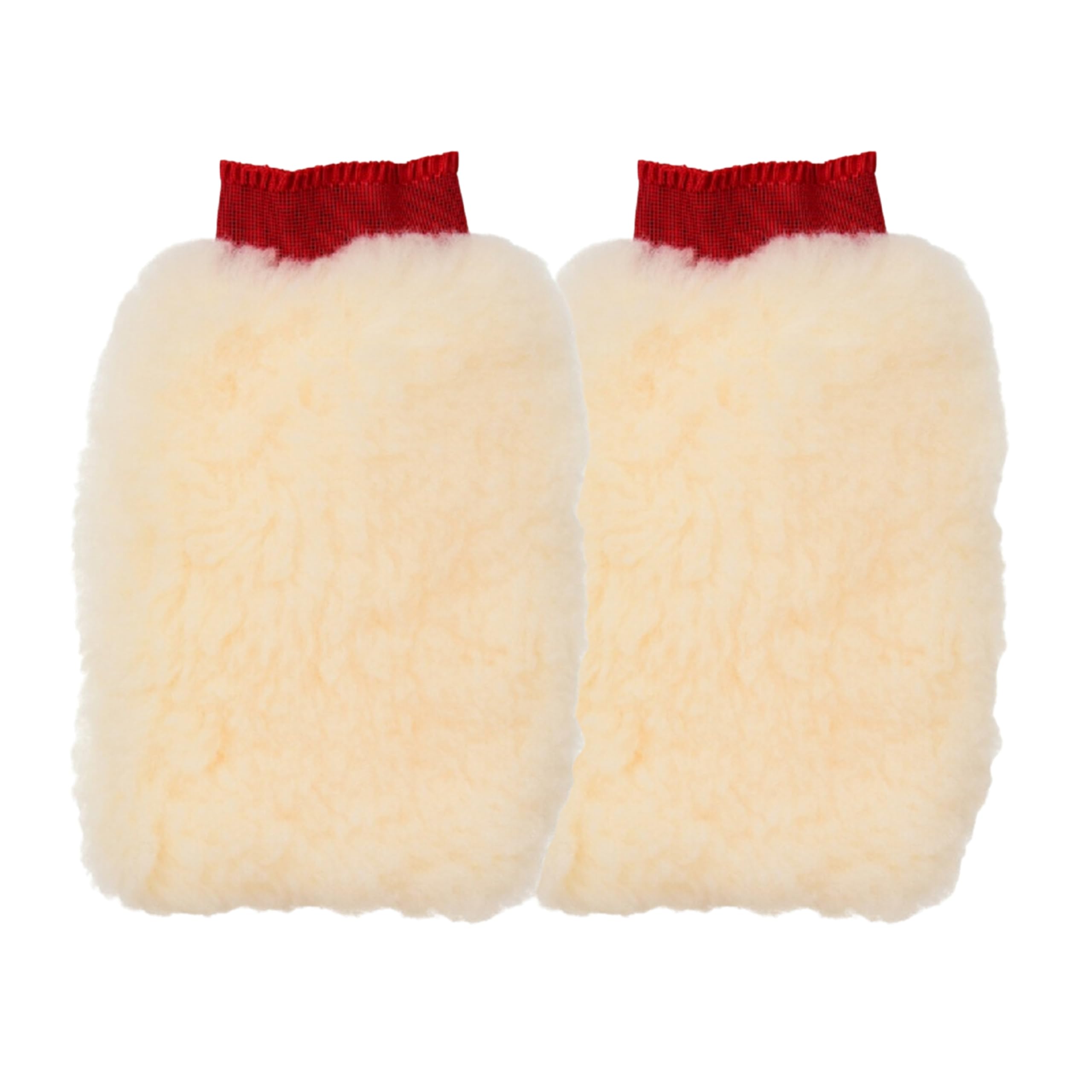 Tek Automotive Twin Pack Super Soft Synthetic Lambswool Car Wash Mitt with Red Cuffs – High Suds Cleaning Glove for Car Washing – Holds Soap, Lifts Dirt & Grime – Reusable Wash Mitt for Car Care Kits