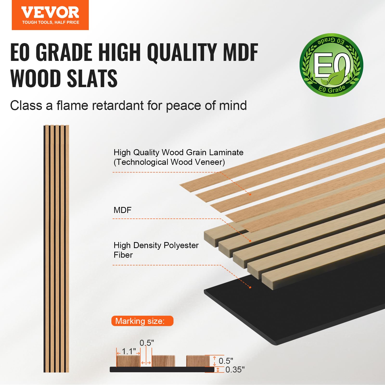 VEVOR Pannelli Acustici a Doghe in Legno 2400 x 200 mm Pannelli da Parete in Legno MDF con Accenti per Decorazione Pareti Interne, Pannelli da Parete in Finto Legno, Riduzione di Rumore, Rovere Chiaro