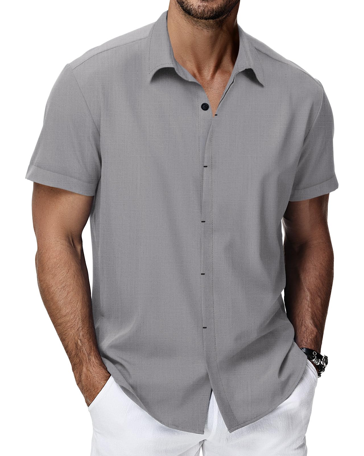 HMIYA Herren Hemd Baumwolle Hemd Sommer Freizeithemd Businesshemd Regular Fit Kurzarmhemd