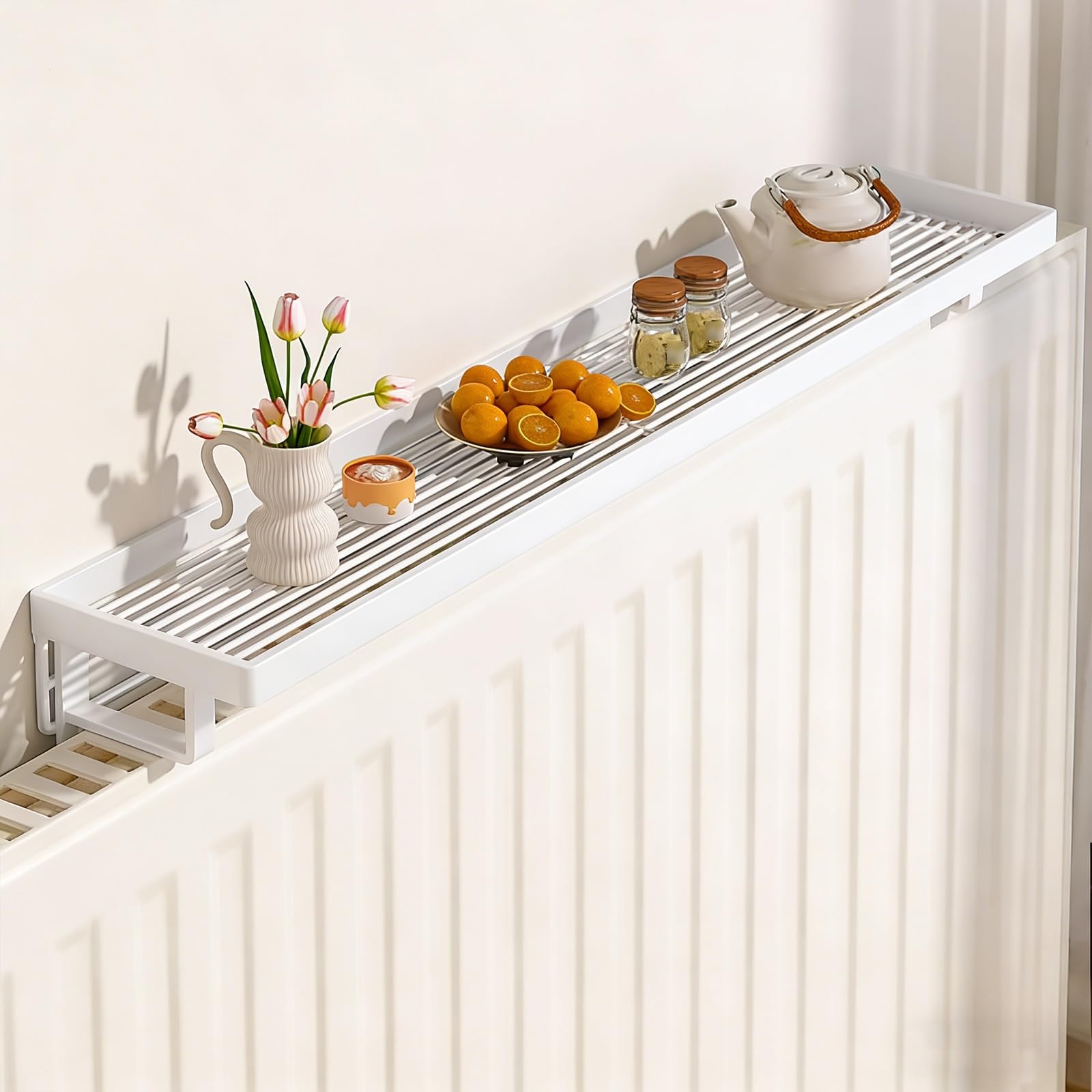 Étagère de radiateur métal noir tablette de rangement creuse respirante multi-usages