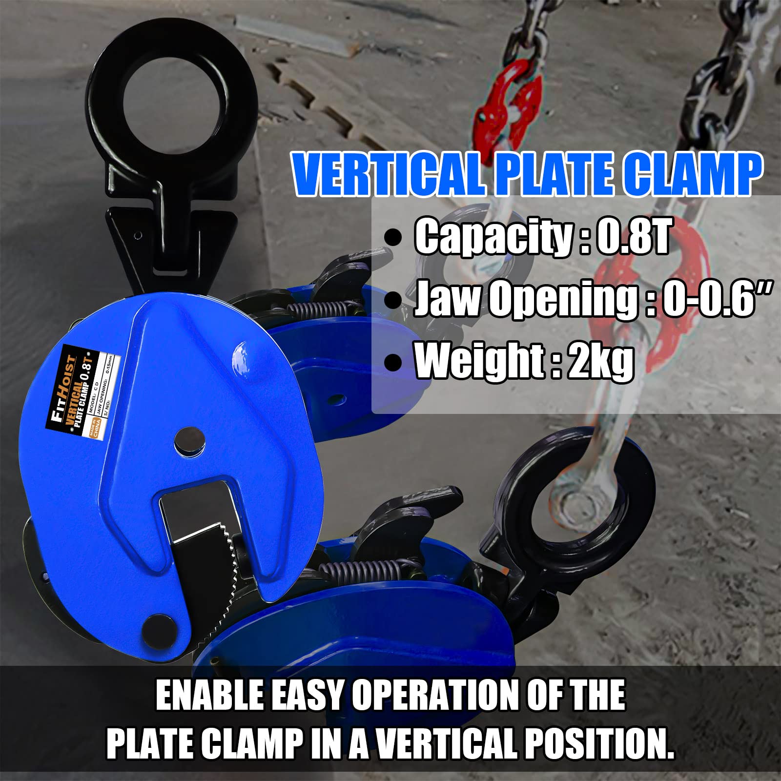 Abrazadera de placa vertical de 1750 libras | Capacidad de carga de 0.8 toneladas | Apertura de mandíbula de 0.6 pulgadas | Abrazadera de placa resistente para levantar y transportar