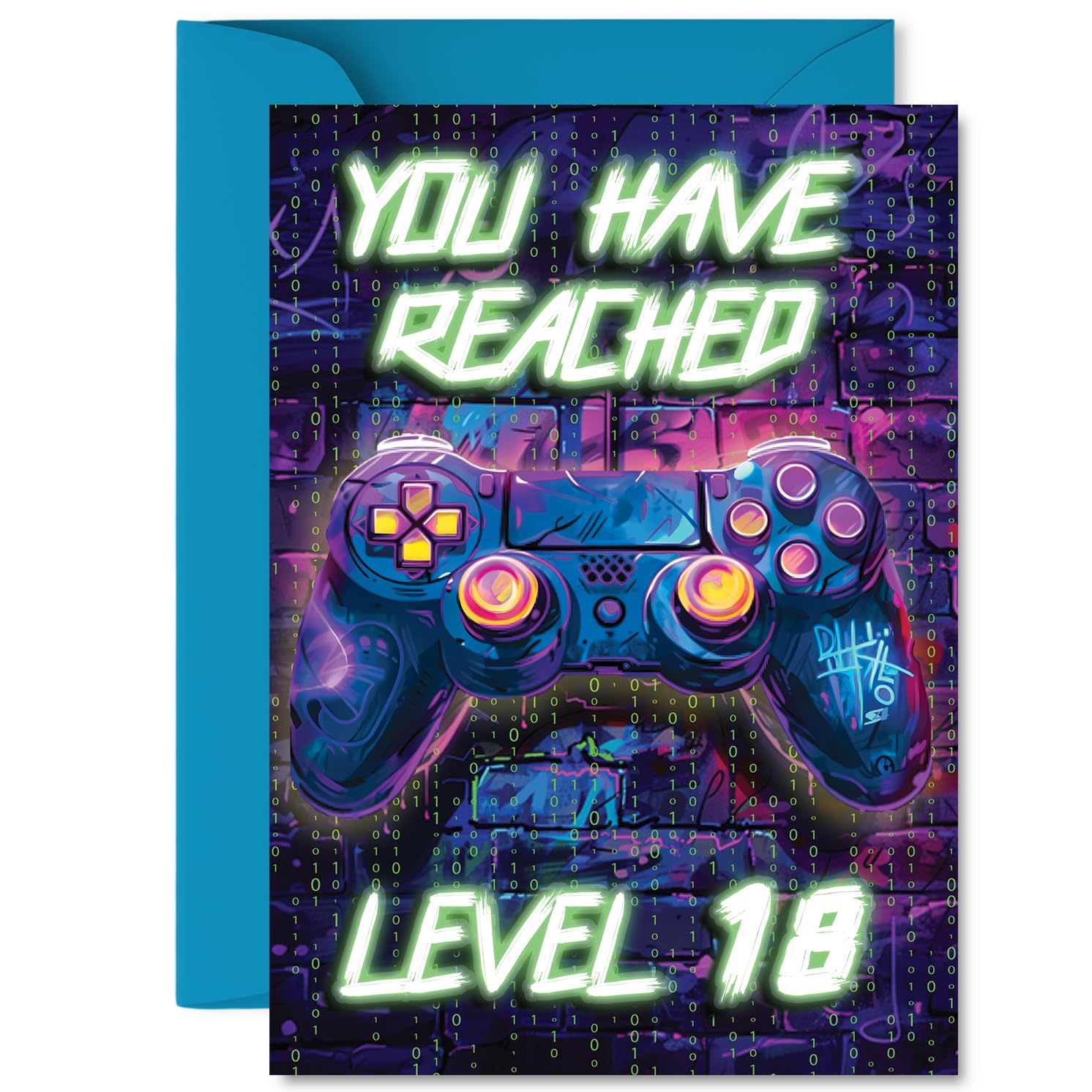 18th Birthday Cards for Women and Men, Neon Video Gamer