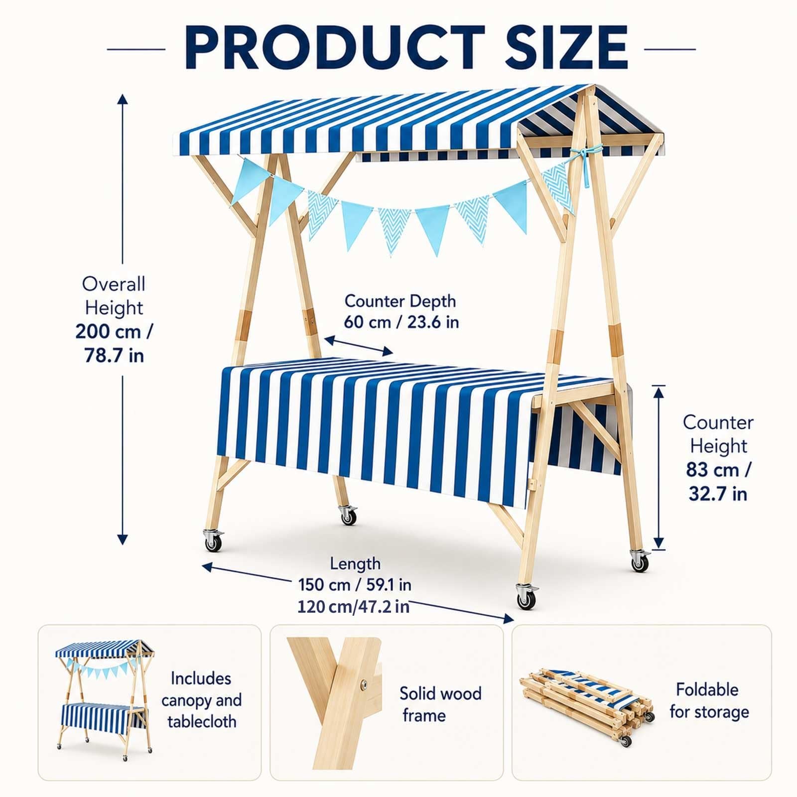 Imbissstand Auf Rädern, Kreative Marktwagen Aus Holz, Mobiler Verkaufswagen Mit Vordach, Marktstand Für Outdoor Street Food, Bauernmarkt, Messe, Handwerk, Snacks Und Süßwaren(Green,47.2in/120cm)