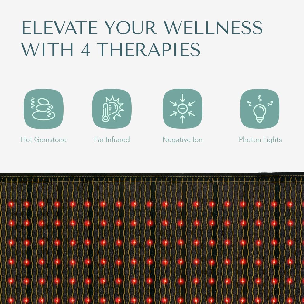 Jet Mat by HealthyLine - Advanced Infrared Heating Pad - Professional Biomat for Pain Relief and Healing - with Red Lights, Amethyst, Tourmaline, Jade and Obisidian Gemstones - 72 x 24