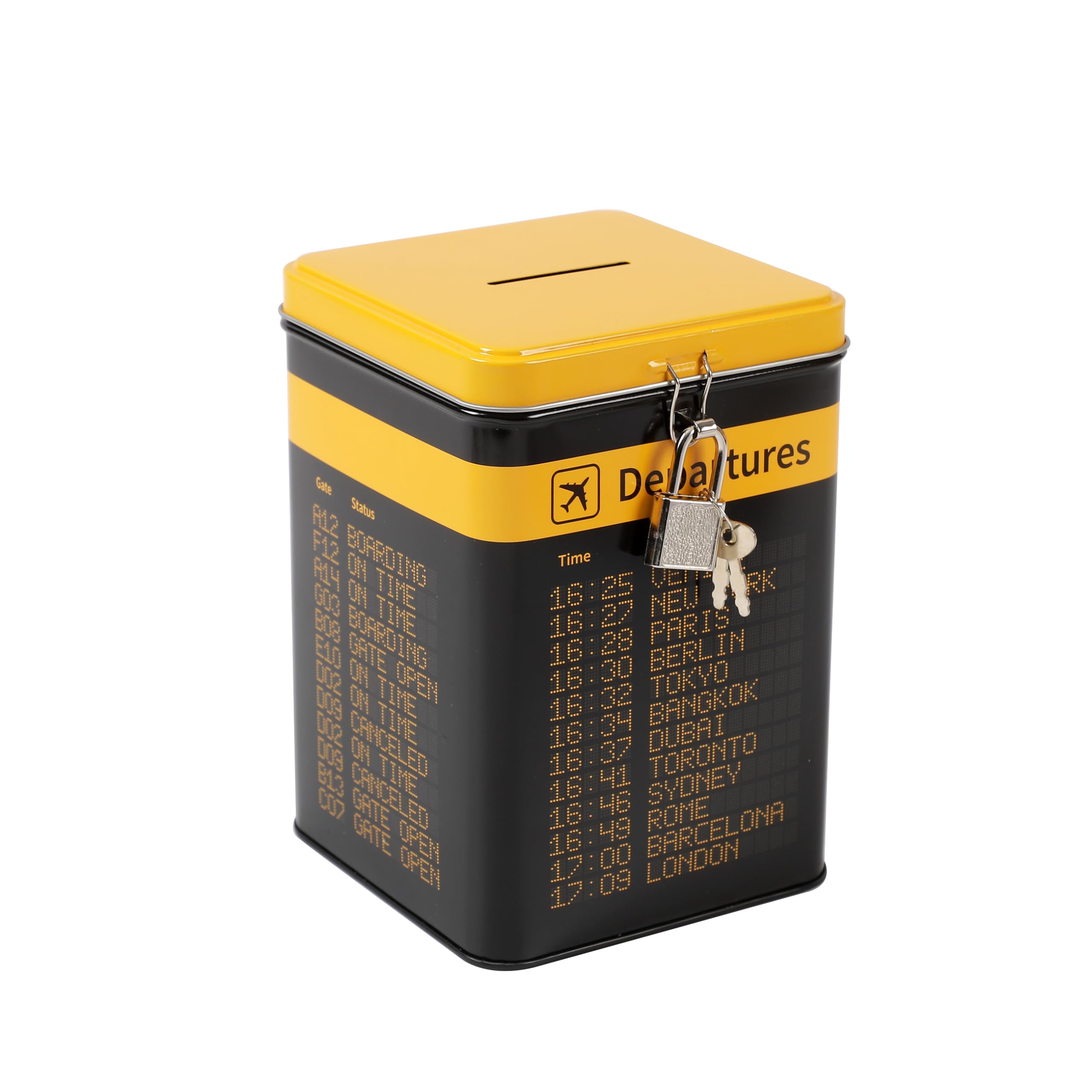 I-TOTAL® - Fun MONEY BANK with padlock and keys/Metal Money Bank with closure (DEPARTURES) - Image 2
