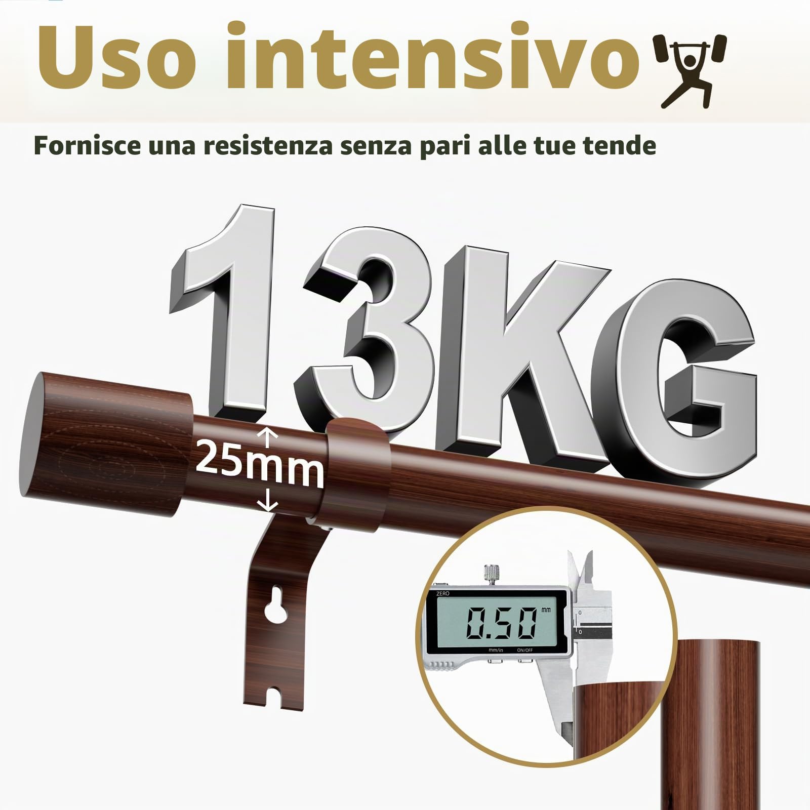 Asta per Tenda Effetto Legno, 89-236cm, Asta Estensibile in Metallo da 25mm di Diametro con Texture a Effetto Legno Marrone, Asta per Tenda in Legno per Finestra o Porta