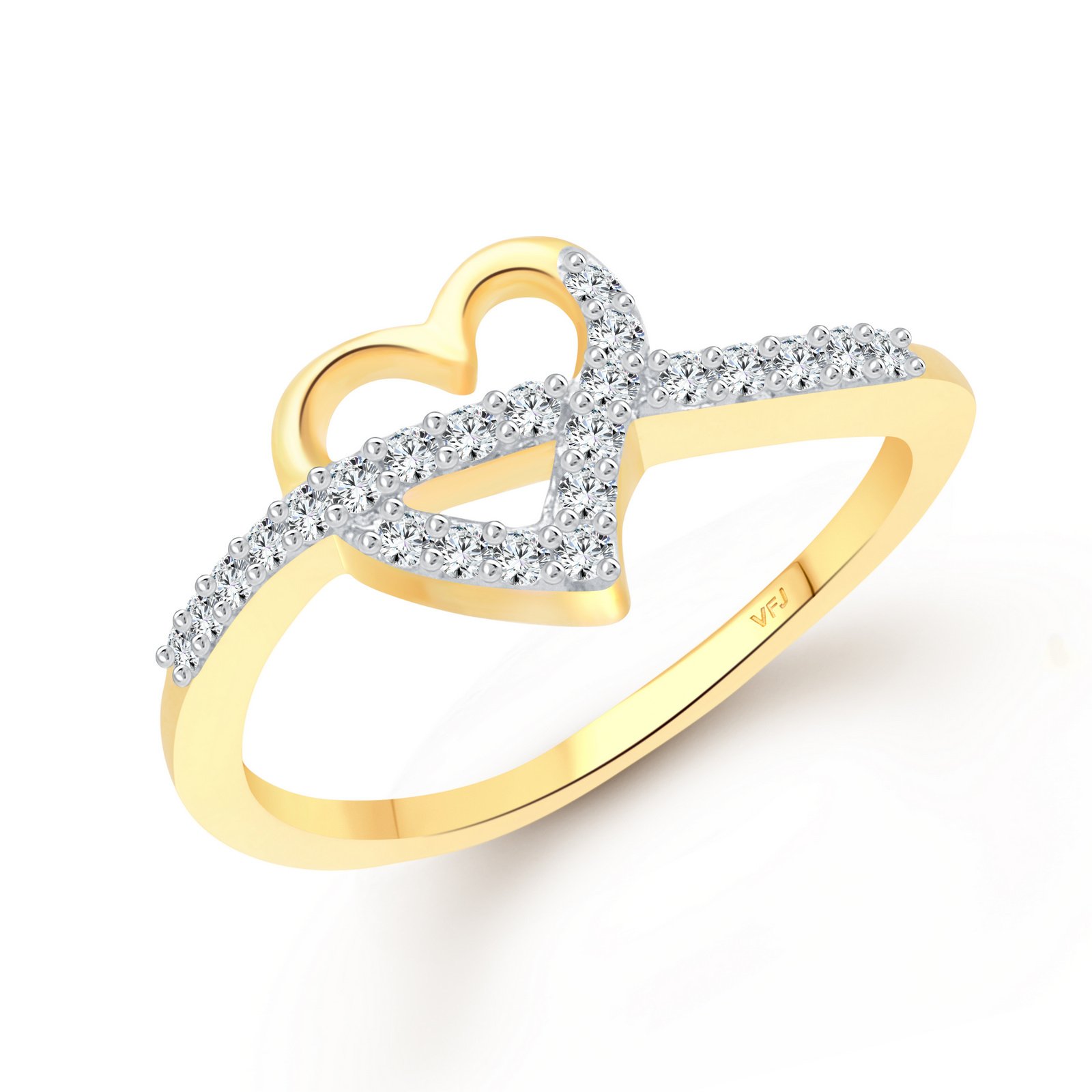 Vighnaharta Valentine Gift Inspired Heart CZ Gold and Rhodium Plated Alloy Fashion Ring for Women and Girls - [VFJ1352FRG]