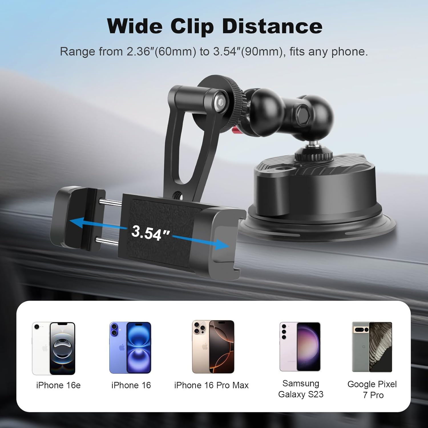 Suction Cup Car Phone Mount, Double-Layer Suction Cup Camera Mount Car Phone Holder with 360° Ball Head Magic Arm, Windshield Window Car Mount for iPhone/Smartphone/DSLR/Action Camera (SY020) - Image 7