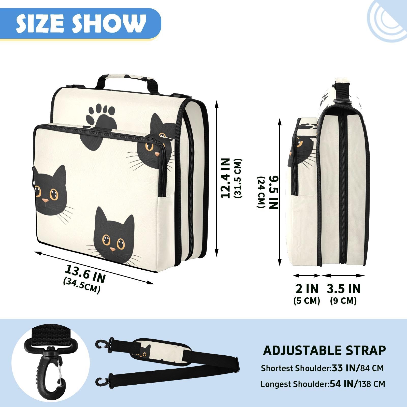 Ringbuchtasche mit 3 Ringen, mit Reißverschluss, Katzenpfoten-Design