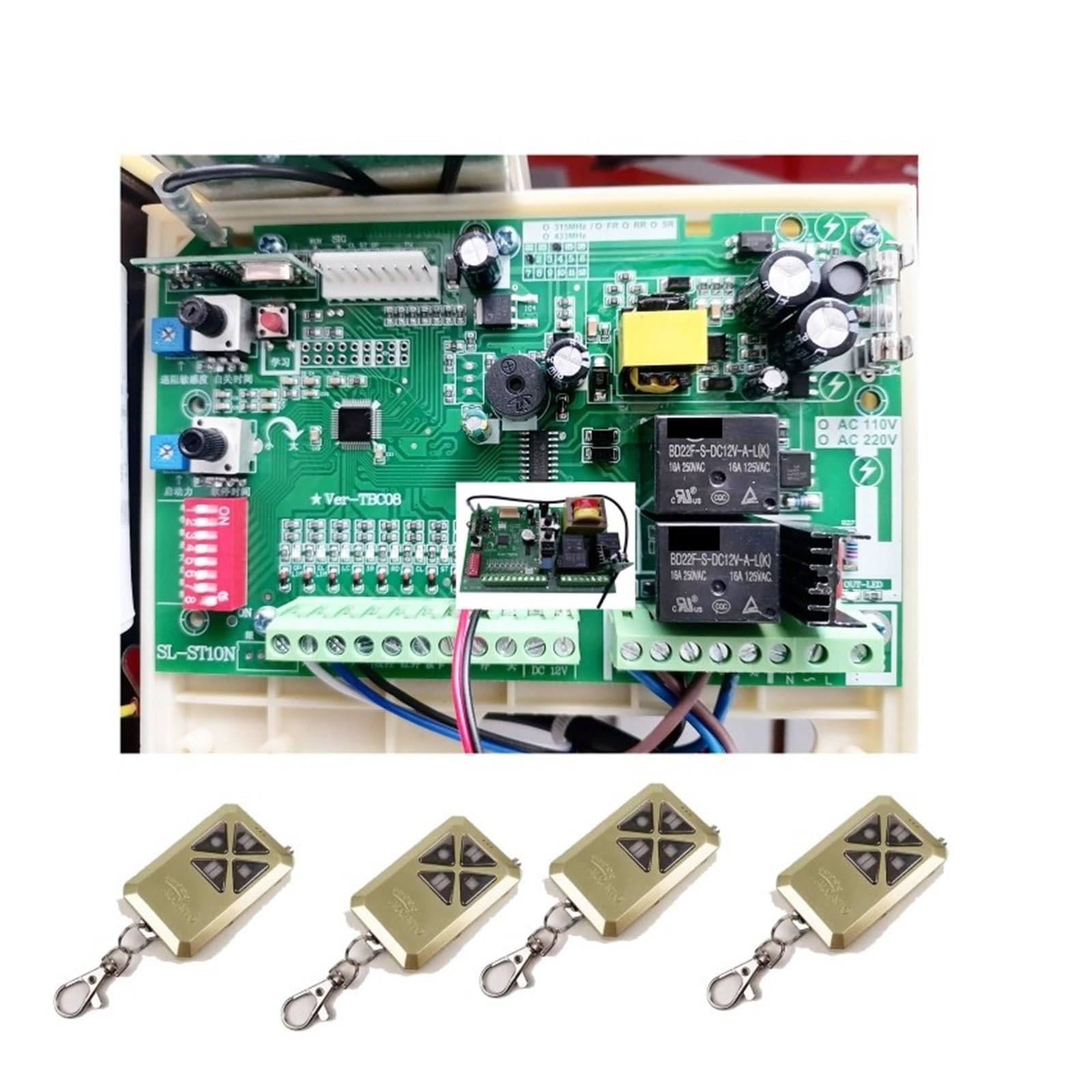 Replacement PCB Circuit Control Board Control Board with Remotes for Sliding Gate Opener Swing Gate Operator Strong Sensitivity(1board 4key)