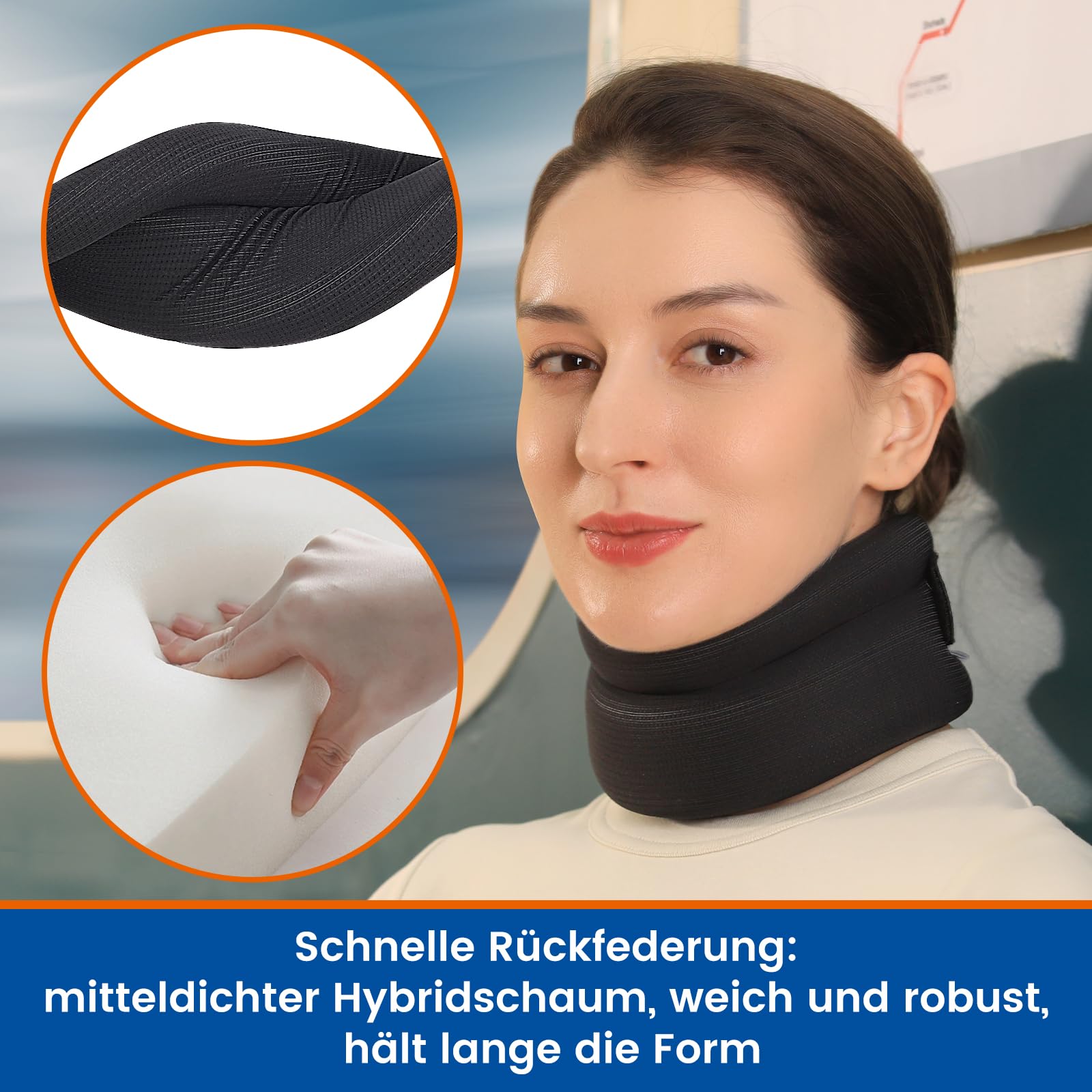 Nackenstütze für Nackenschmerzen Unterstützung, Weich Halskrause für Schlafen, Wirbel Ausrichten und Stabilisieren, Entlastet Druck in der Wirbelsäule (Schwarz, Large, 35-42CM)