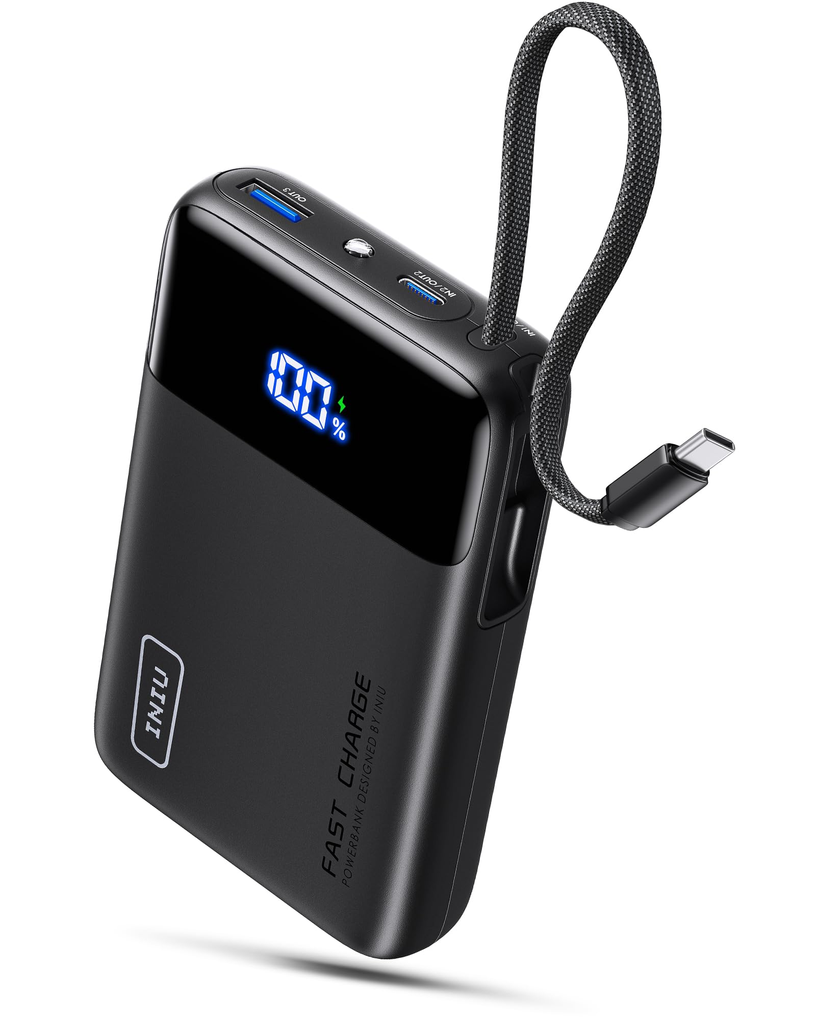 INIU 45W Power Bank, 20000mAh Ricarica Rapida Powerbank con Cavo USB C Integrati, USB C In&Out PD3.0 QC4.0 Caricatore Portatile per iPhone 17 16 15 14 13 Pro Max Mini Plus Samsung Huawei iPad Pro