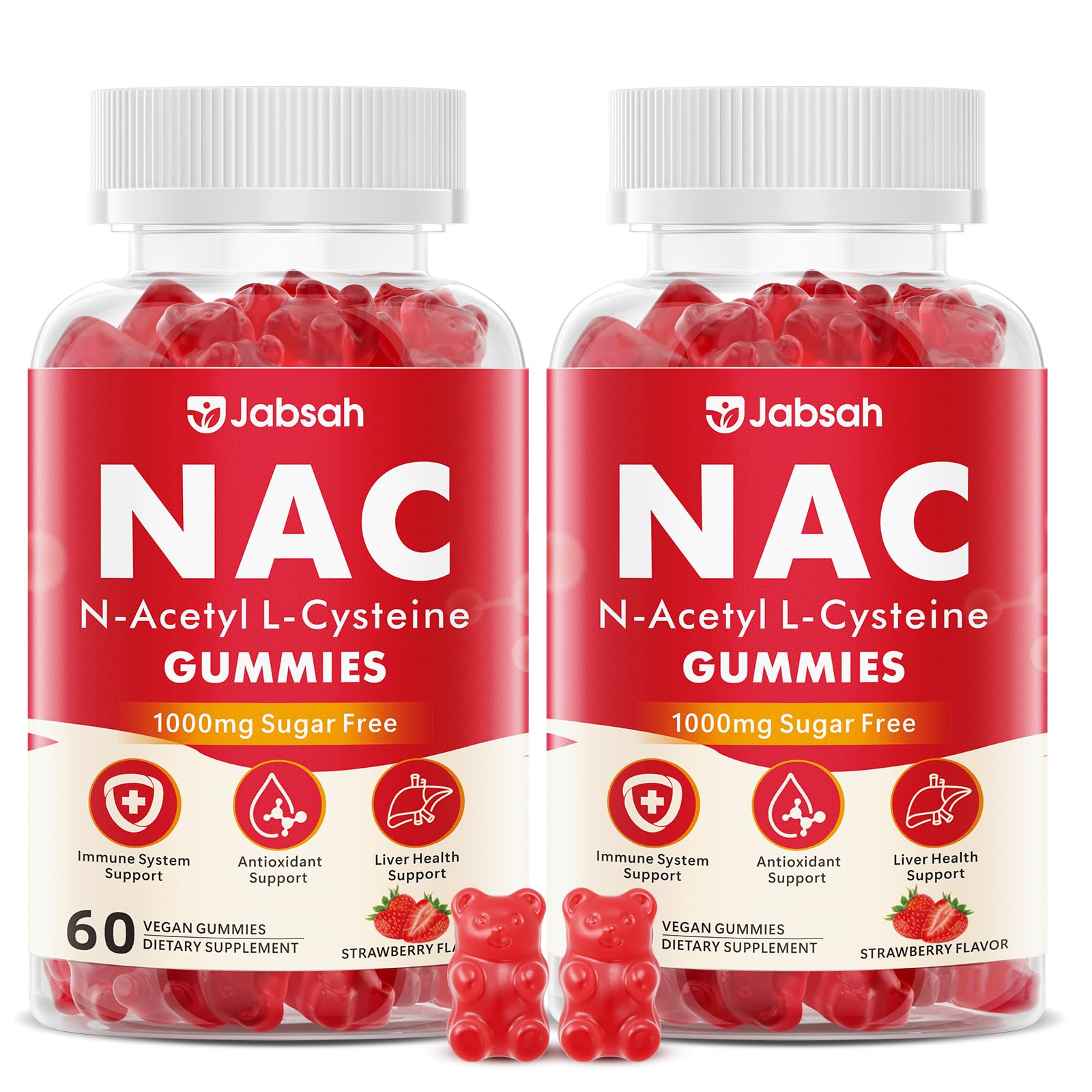 NAC Supplement for Kids & Adults, Nac Gummies 1000mg N Acetyl Cysteine Supplement with Selenium, Support Antioxidants, Lung & Liver Health & Immune System, Sugar-Free, Strawberry Flavor, 120 Count 60 Count (Pack of 2)