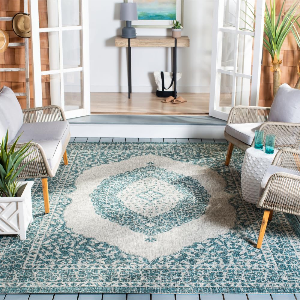 SAFAVIEH Courtyard Collection CY8751 Light Grey/Teal Area Rug