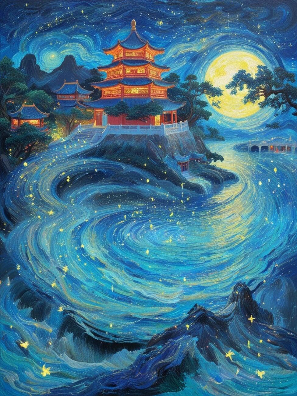 Henypt Cross Stitch Kits for Adults Oriental Architecture Landscape DIY Arts Aand Craft Kit for Beginners The Elderly with Accessories Home Wall Decoration 14CT 50x70cm