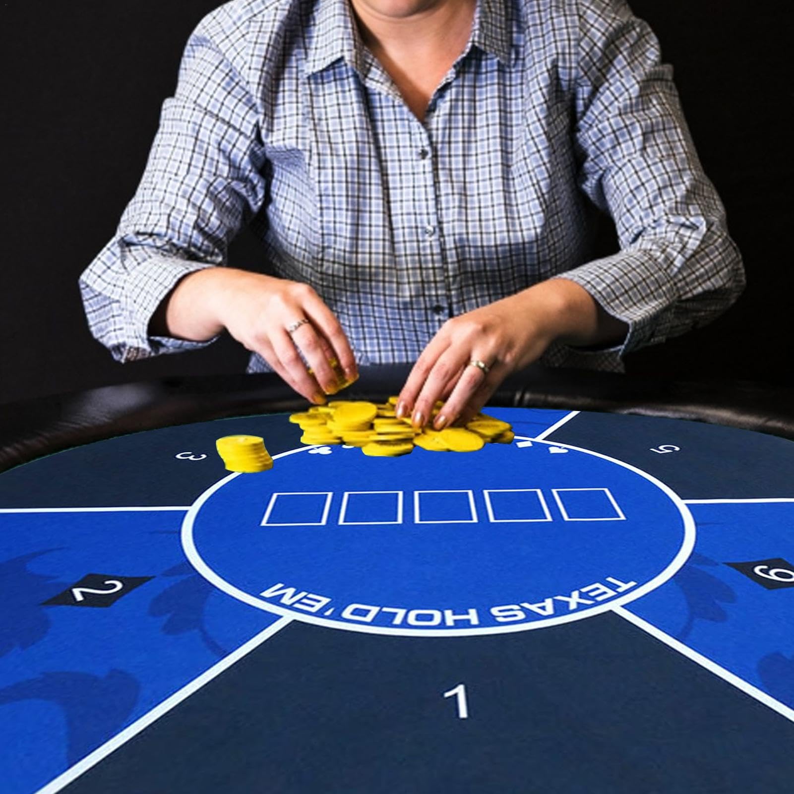 Pokermatte - Runde Tischmatte Poker | Wasserdichte Pokermatte | Tragbare Tischspielmatte fürs Auto mit Tragetasche | Pokermatte mit starken Kanten | Texas Hold 'Em Gummimatte für Familienspielabende
