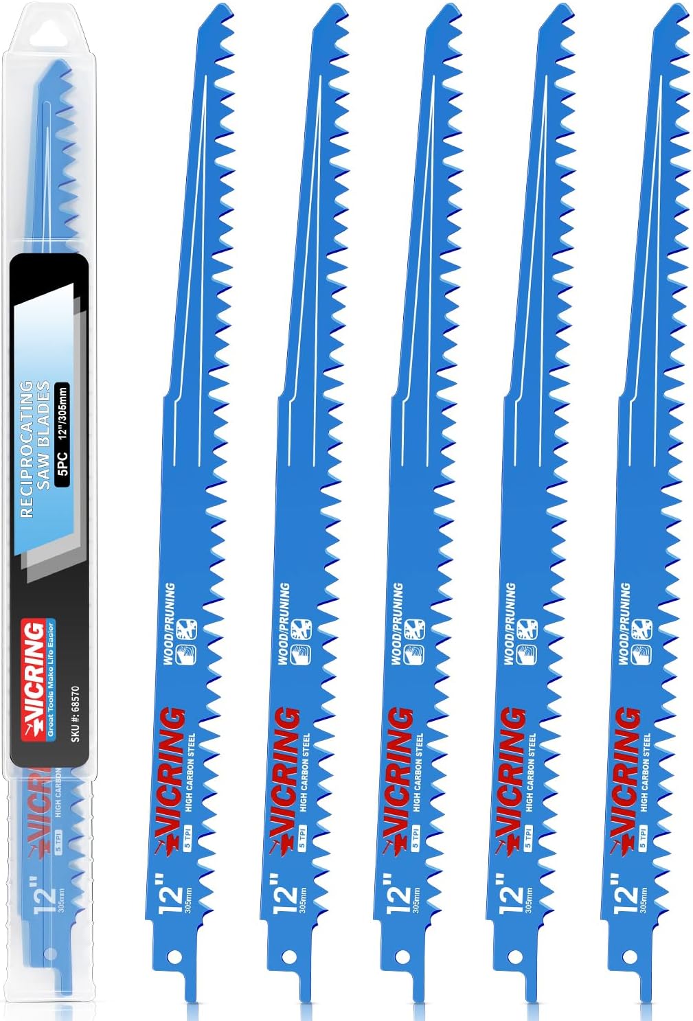 Reciprocating Saw Blades Sawzall Blades 12Inch for Wood Cutting Pruning Saw Blades 5TPI 5 Pack