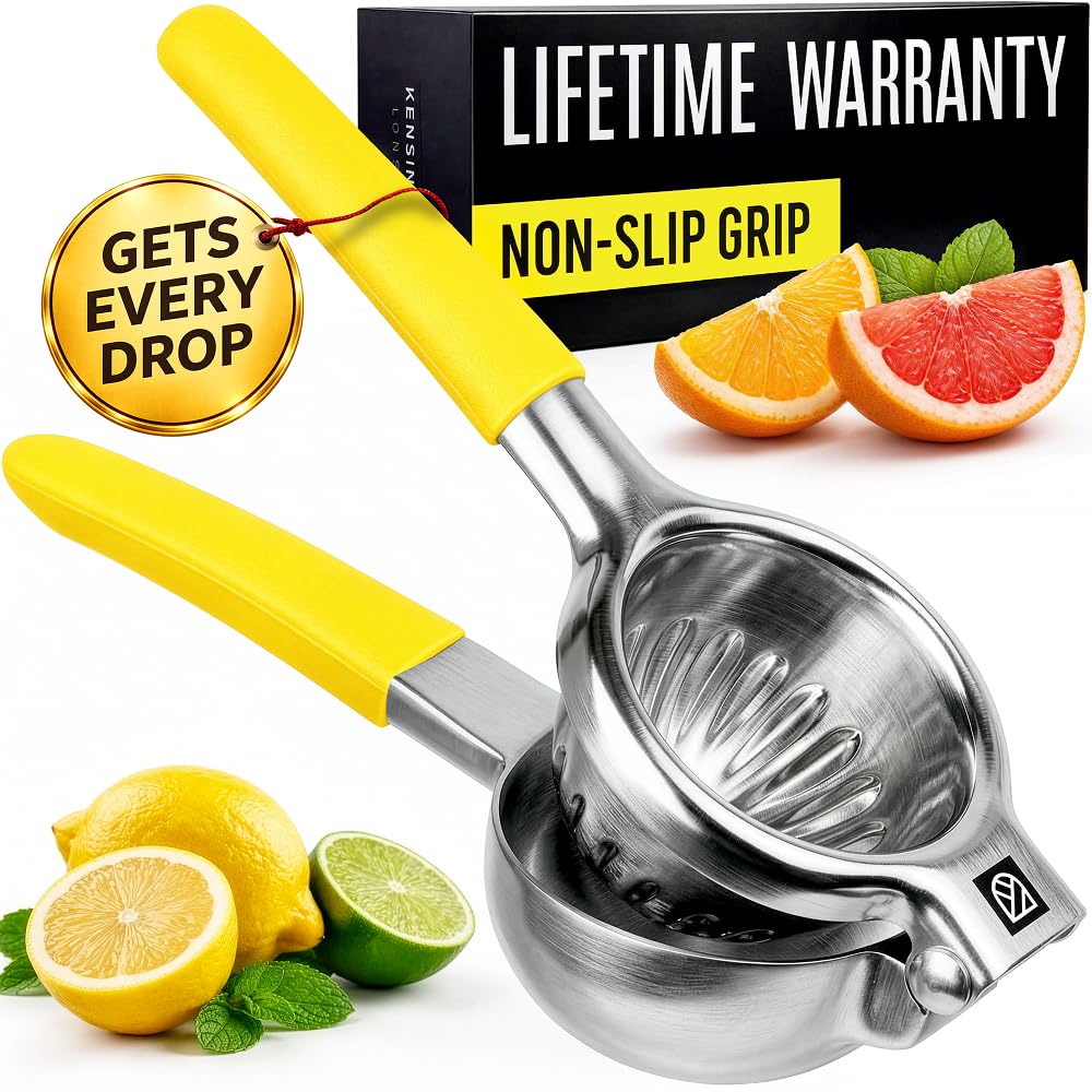 Stainless Steel Lemon Squeezer Press - No Seeds, Pro-Grade, Effortlessly Get Every Drop - Manual Non-Slip Grip Design - Lemon Lime Squeezer, Orange, and Citrus Fruit Hand Held Lemon Juicer Squeezer