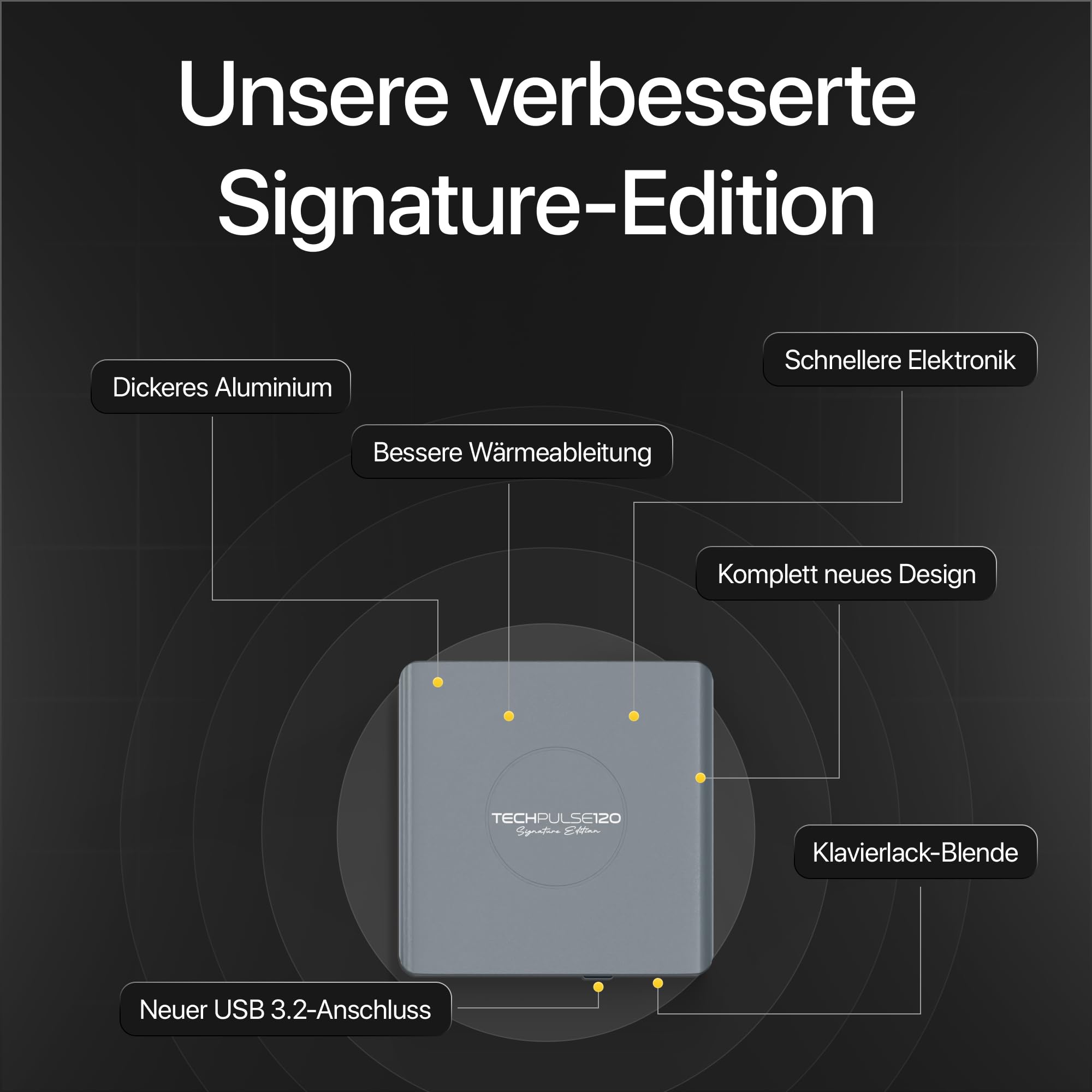 techPulse120 Externes USB 3.1 USB-C UHD 4k 3D M-DISC Blu-ray DVD CD HDR10 128GB Laufwerk Brenner Burner Signature Paket Tasche 90cm Anschlusskabel Aluminium (Grau)