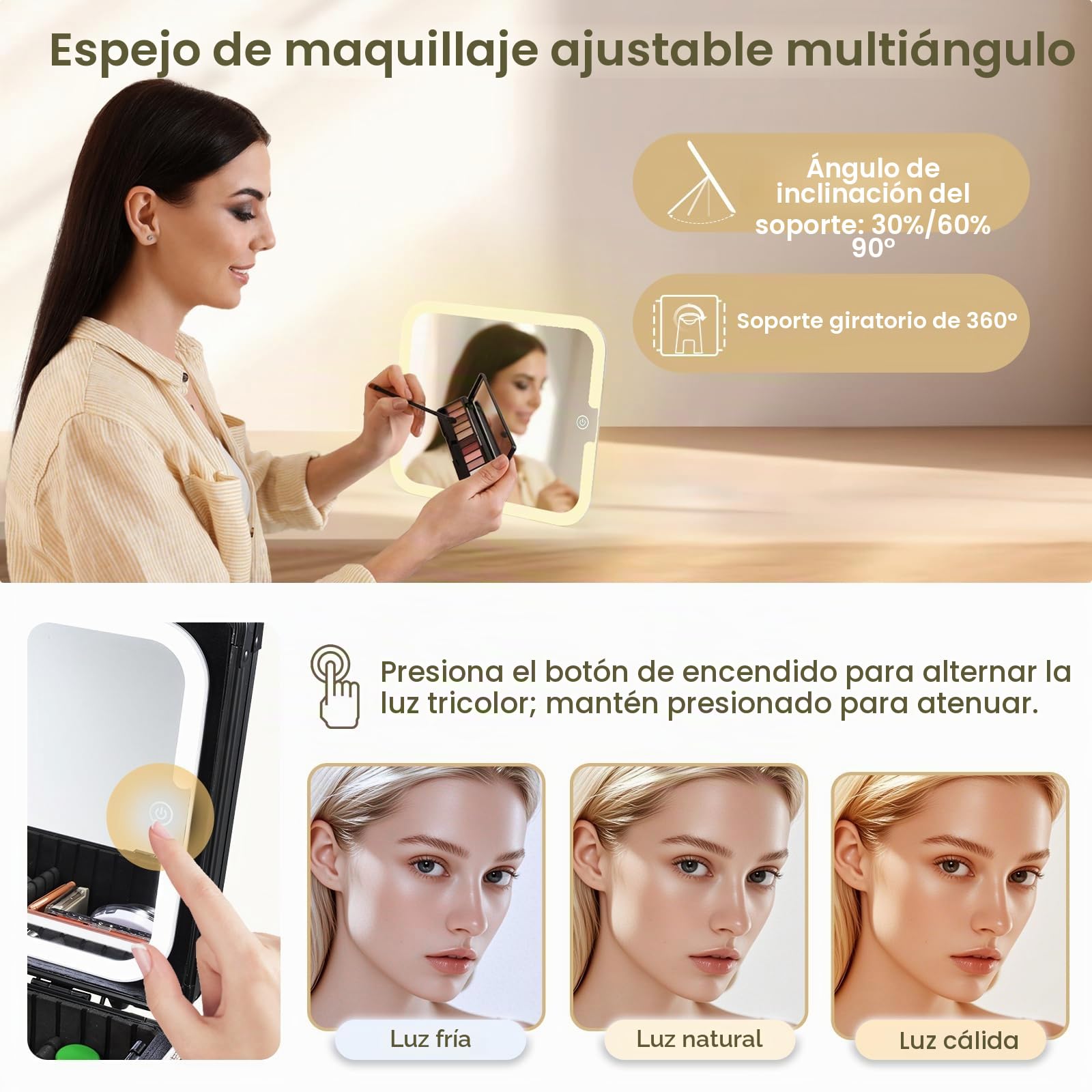 Maletin Maquillaje con LED Grande Maletín Organizador Maquillaje portátil de Cuero PU Estuche Maquillaje con Espejo extraíble Neceser Maquillaje con Soporte para brochas de Maquillaje, Negro