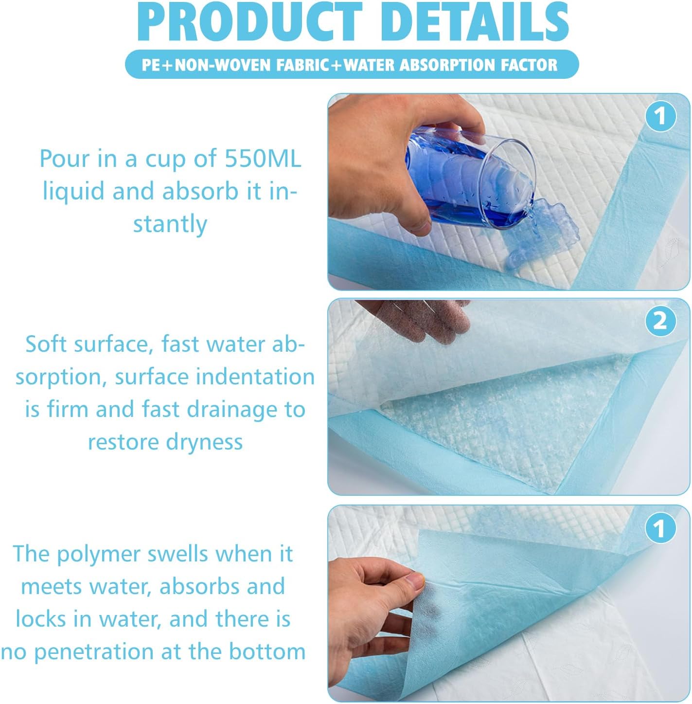 50 Pack Disposable Toilet Mats Absorbent Toilet Floor Protector from Urine U-Shape Toilet Training Rug Waterproof Non-Slip Bathroom Potty Training Mats for Children Adult (Blue-2) - Image 3