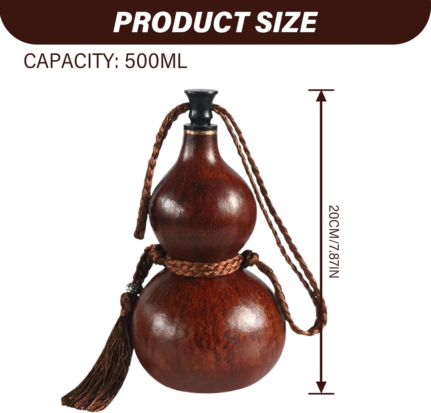 7.9 In Traditional Gourd Bottle, Handcrafted Beverage Container Water Bottle Drinking Gourd Role-Playing Prop for Daily Drinking, Outdoor Activities, and Home Decor image 3