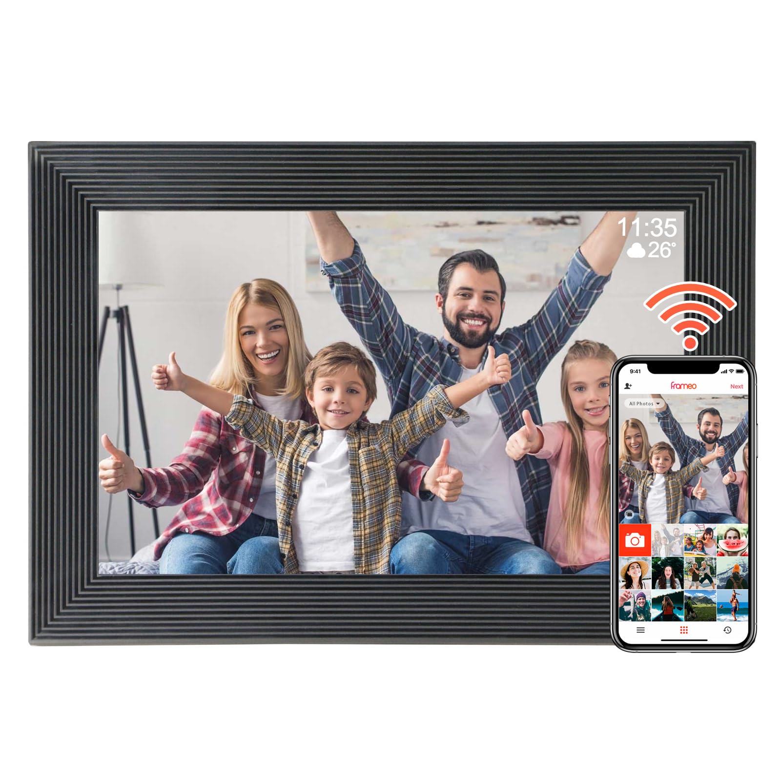 Frameo WLAN Digitaler Bilderrahmen 10,1 Zoll Touchscreen elektronischer Foto-Videorahmen 1280 * 800, 16 GB Speicher, Frameo-App, Automatische Drehung, Wandmontage (schwarz)