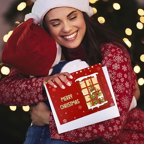 Miniatura 4 de Hxezoc Tarjeta de Navidad con luces para chimenea en 3D, Wish You A Merry Christmas Music Play Tarjetas de regalo de Navidad para familiares,