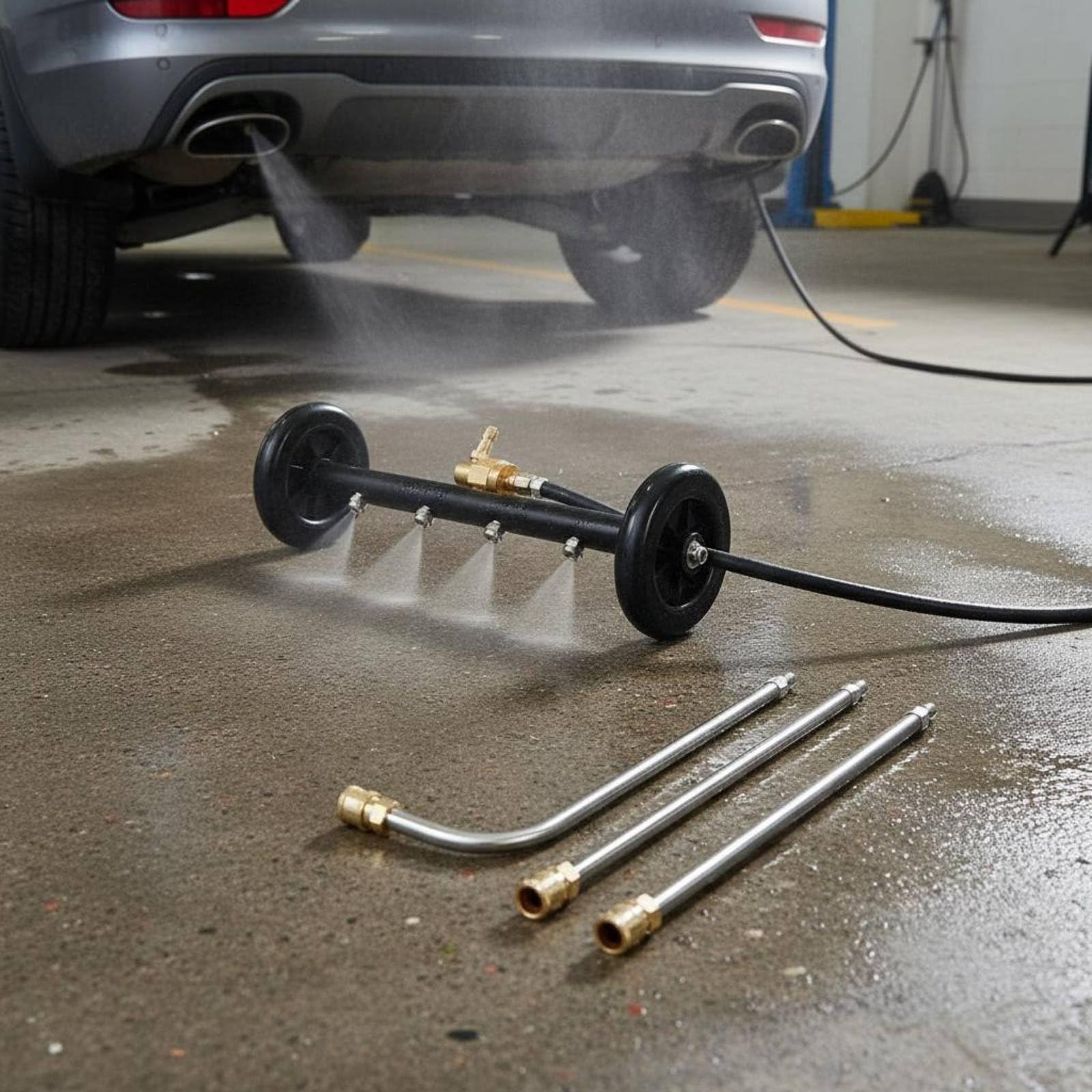 MagiDeal Lavadora de Bajos de Coche 2 en 1 Limpiador de Chasis Accesorio de Alta Presión Escoba de Agua Aluminio Remueve Arena Hojas y Grasa con 4000 PSI, Negro+Plata, No Desmontable