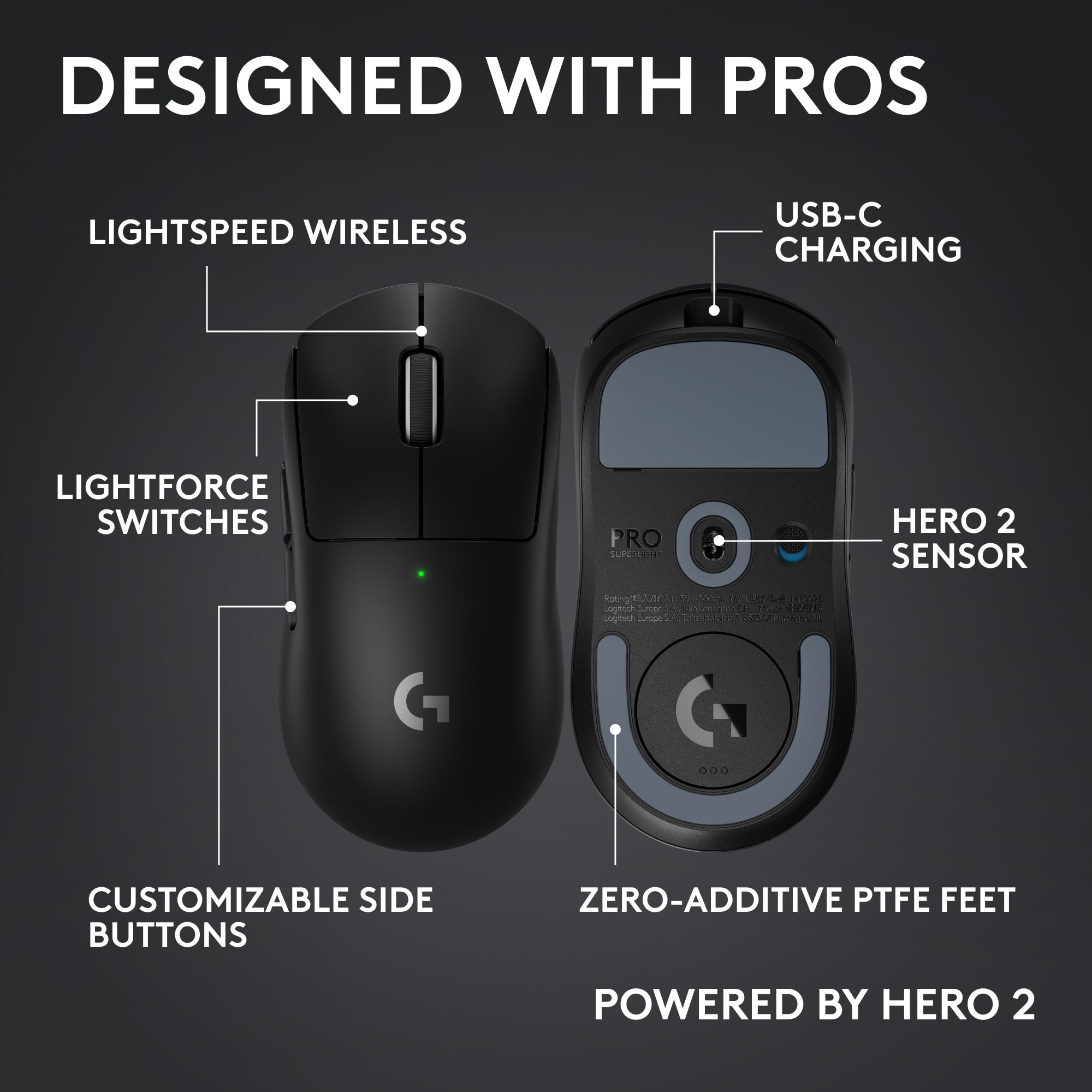 Logicool GPRO X SUPERLIGHT2C ブラック PRO X SUPERLIGHT 2c ワイヤレスゲーミングマウス | ロジクール G