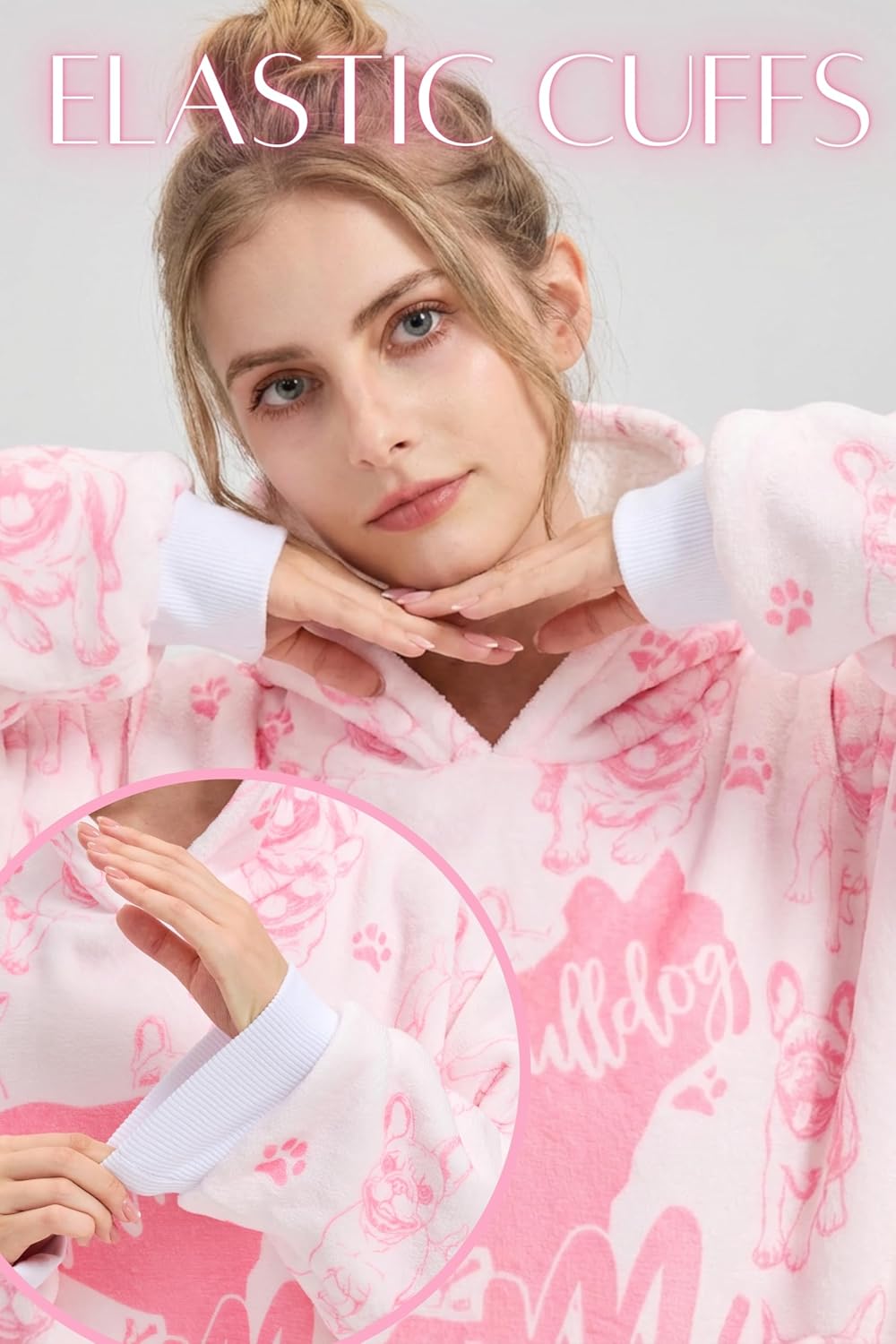 French Bulldog Gifts for Women, French Bulldog Mom Wearable Hooded Blanket, One Size, White