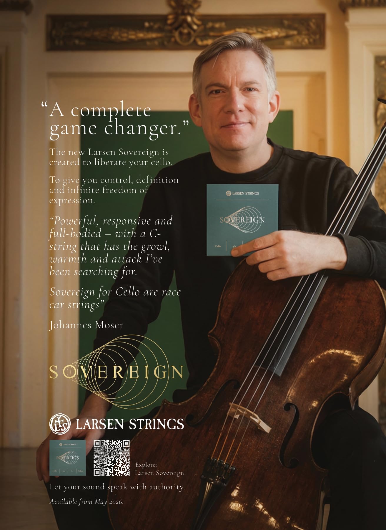 Cuerdas para violonchelo LARSEN STRINGS Sovereign - Cuerda para violonchelo 4/4 - Medium - Cuerda individual D, núcleo de acero con entorchado de acero inoxidable, tensión 14,1 kg/31,0 lbs