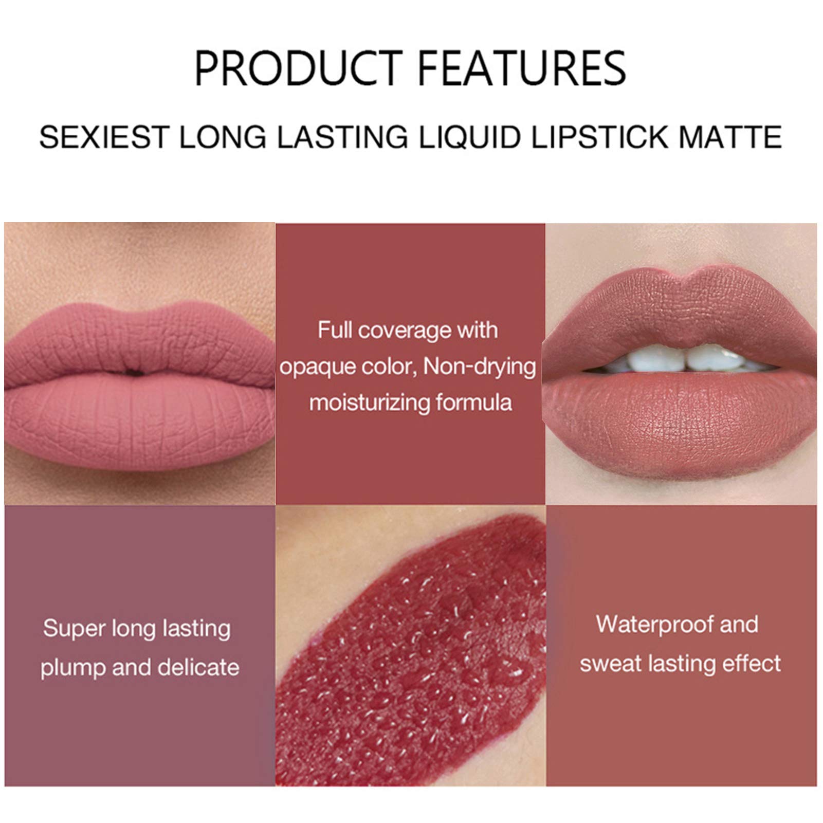Juego de 6 lápices labiales líquidos mate nude, impermeables, de larga duración, antiadherentes, lápiz labial nude, 24 horas, no se decolora, brillo de labios profesional, maquillaje 5