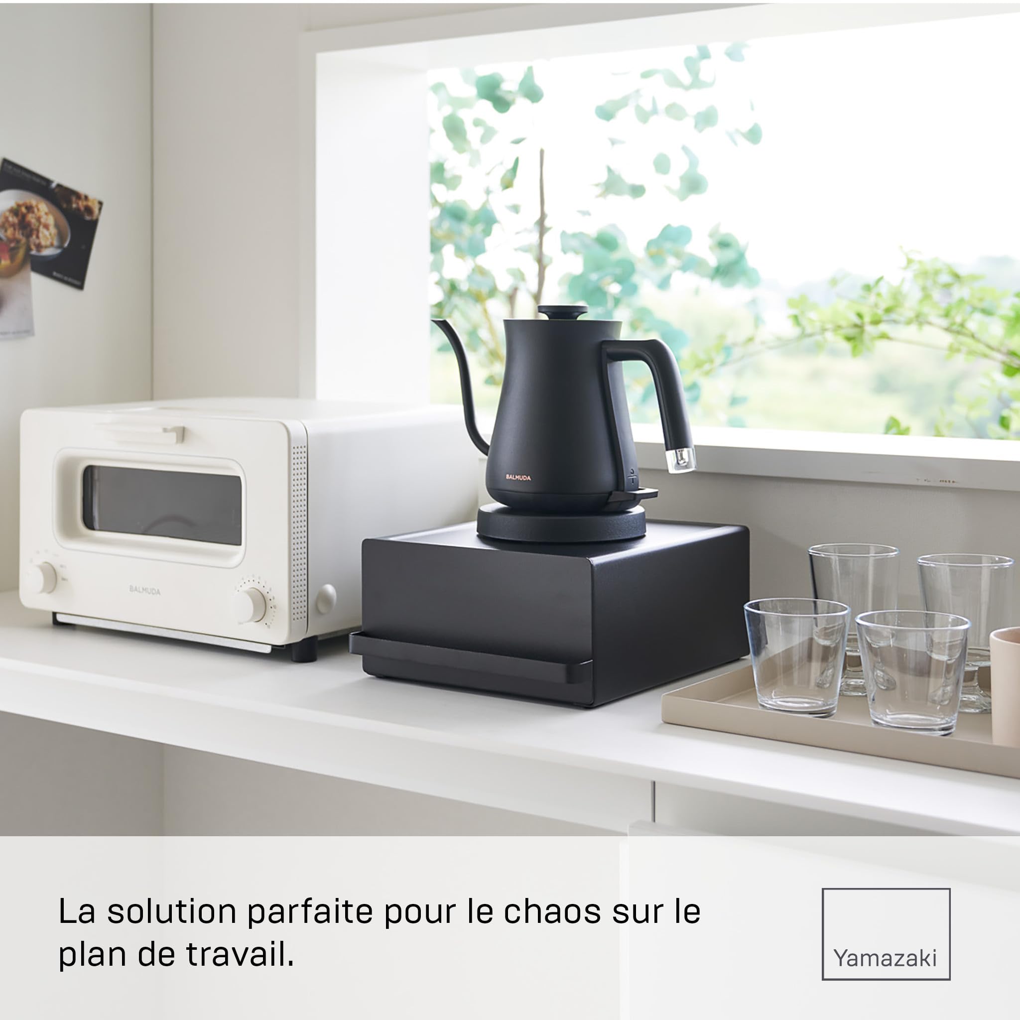 YAMAZAKI Tower Tiroir Coulissant pour comptoir, en Acier - Organiseur, Plateau, Cuisine, Plan de Travail - 27,5 x 22,2 x 11,5 cm, Design Japonais, Noir