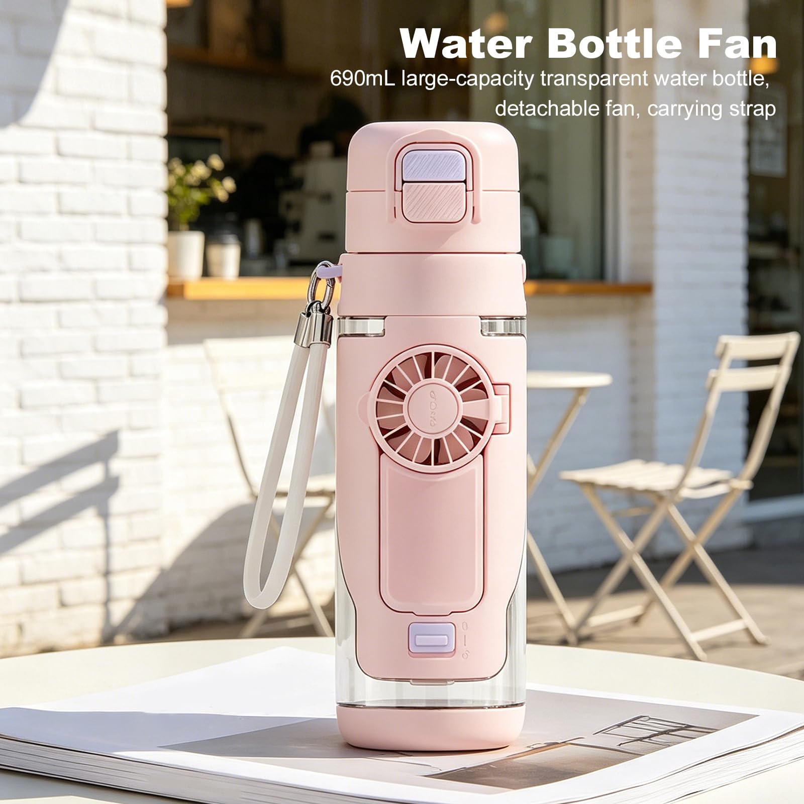 2-in-1 Sommer-Trinkbecher mit abnehmbarem 3-Gang-Handventilator, transparent, kreativ, auslaufsicher, Wasserbecher für Outdoor, Fitnessstudio, Reisen